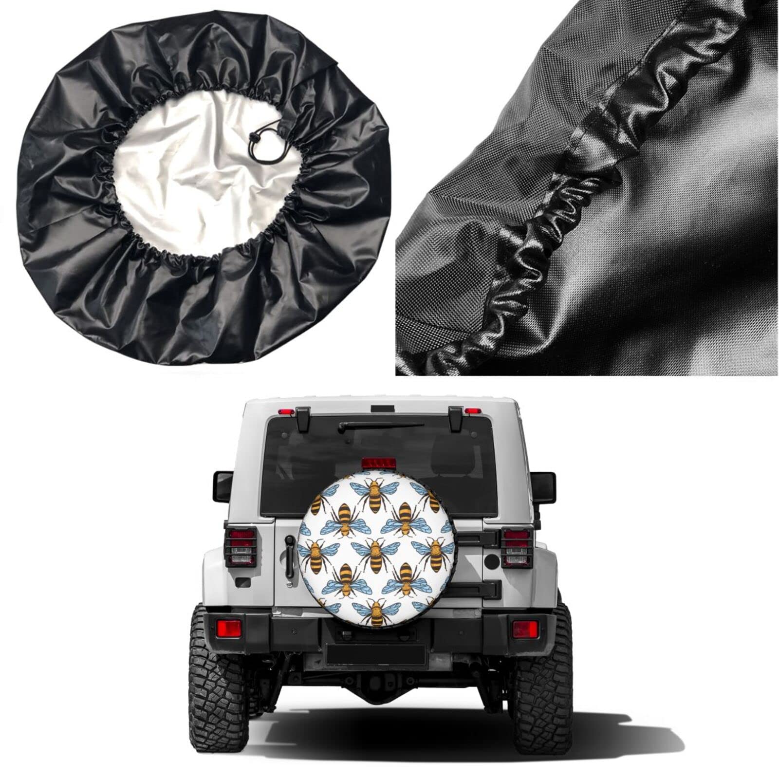 Black & Yellow Bees Spare Tire Cover - Waterproof Dust-Proof Wheel Protector for 17 Inch Tires | Fits Trailers, RVs, SUVs & Most Vehicles | Perfect for Camping, Road Trips & Outdoor Adventures