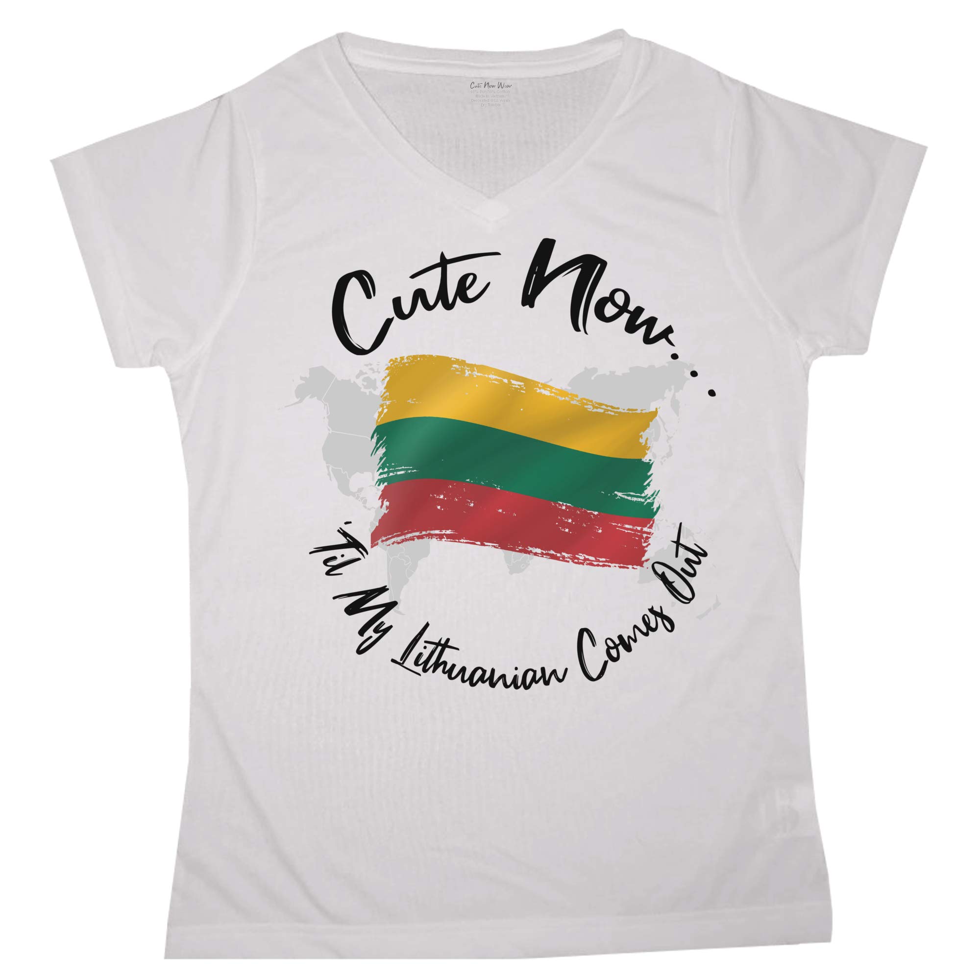Lithuania Flag V-Neck T-Shirt for Women - White Short Sleeve Shirt with 'Til My Lithuanian Comes Out' Design - Sizes S-XXL - Perfect for Lithuanian Heritage Events, Cultural Celebrations & Patriotic Outfits