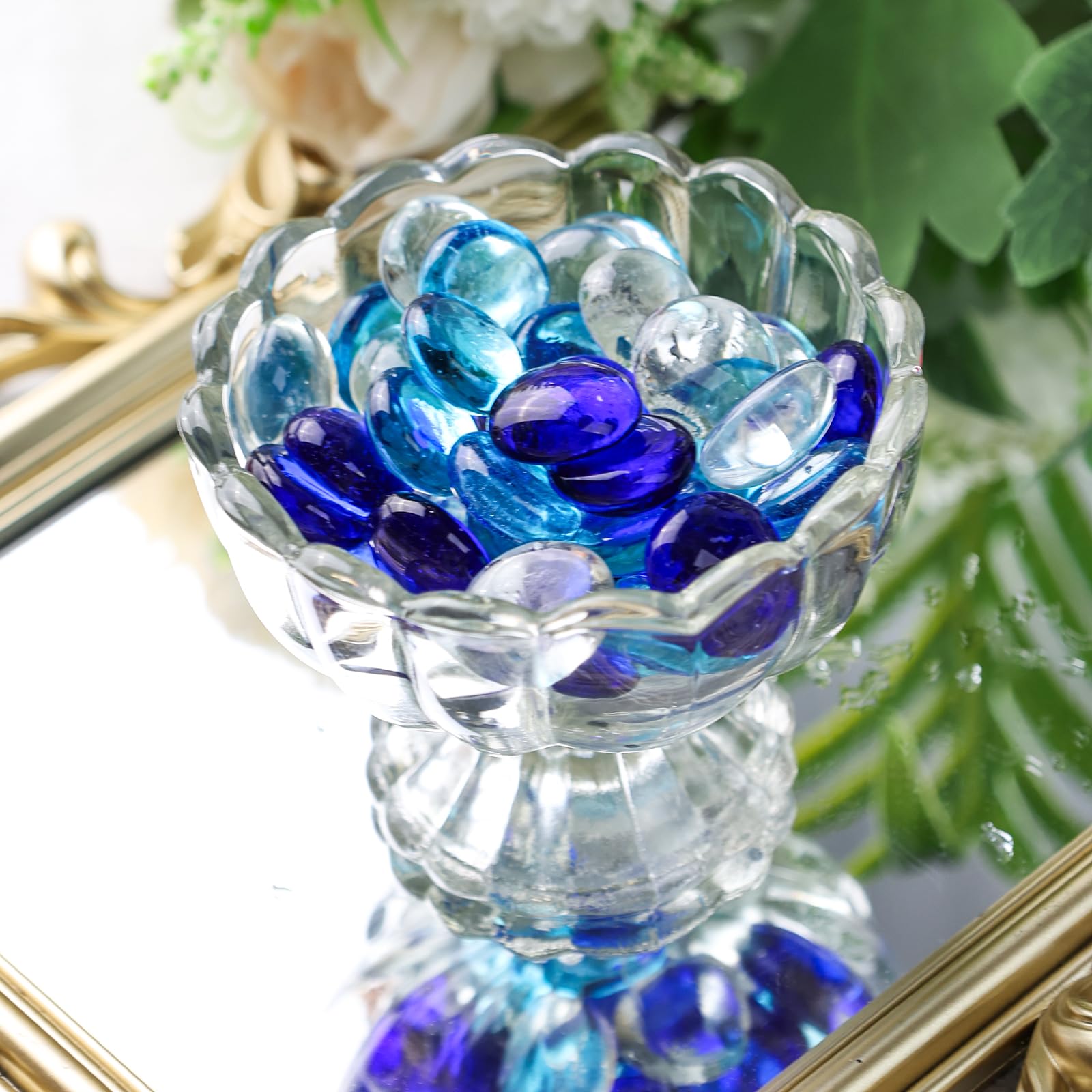 DomeStar 2LB Mixed Blue Flat Glass Marbles - Decorative Vase Fillers, Aquarium Pebbles & Fish Tank Rocks for DIY Crafts, Table Scatter & Home Decor | Perfect for Centerpieces, Terrariums & Wedding Decorations
