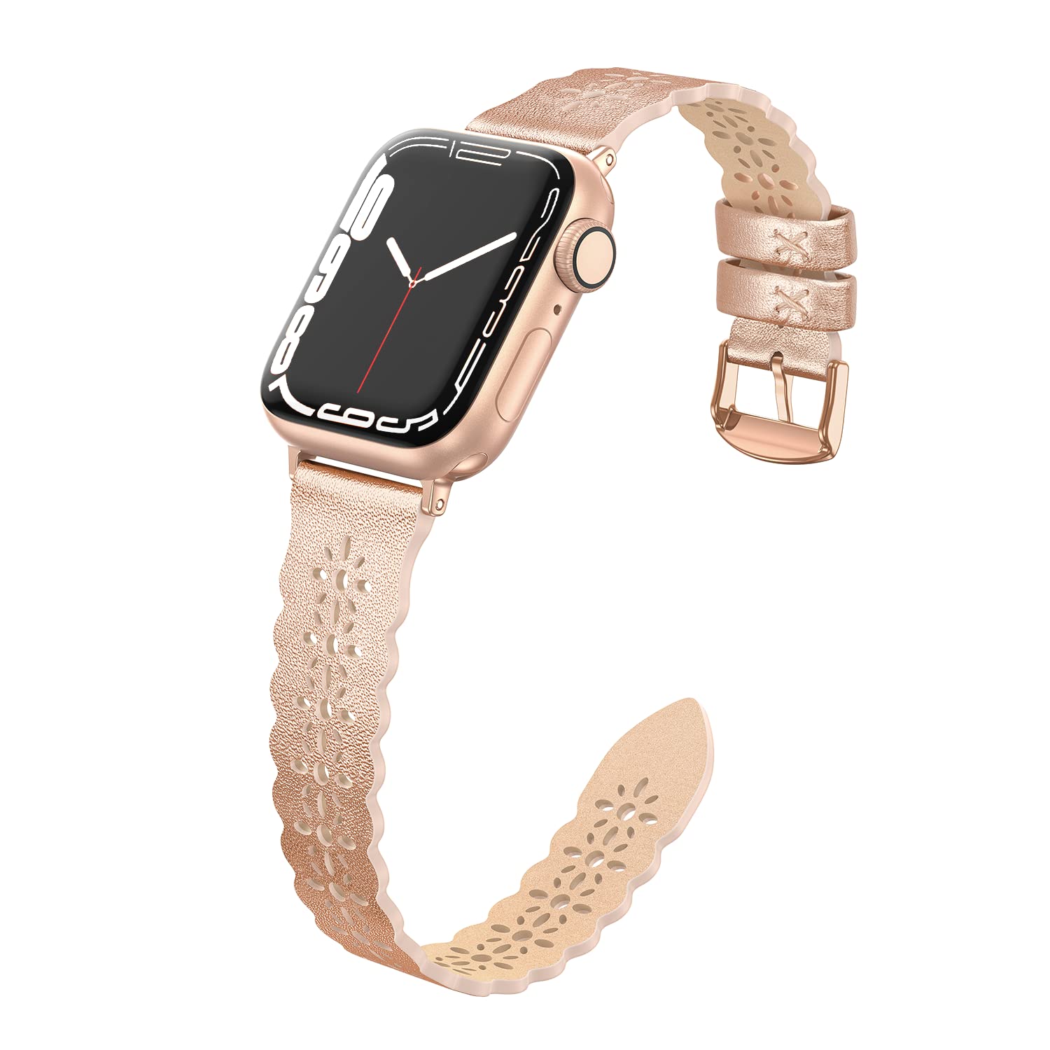 Premium Genuine Leather Apple Watch Band - Slim Lace Design for 38mm 40mm 41mm 42mm 44mm 45mm 49mm - Compatible with iWatch Series Ultra/SE/8/7/6/5/4/3/2/1 - Classic Clasp for Women - Perfect for Workouts, Office & Everyday Wear