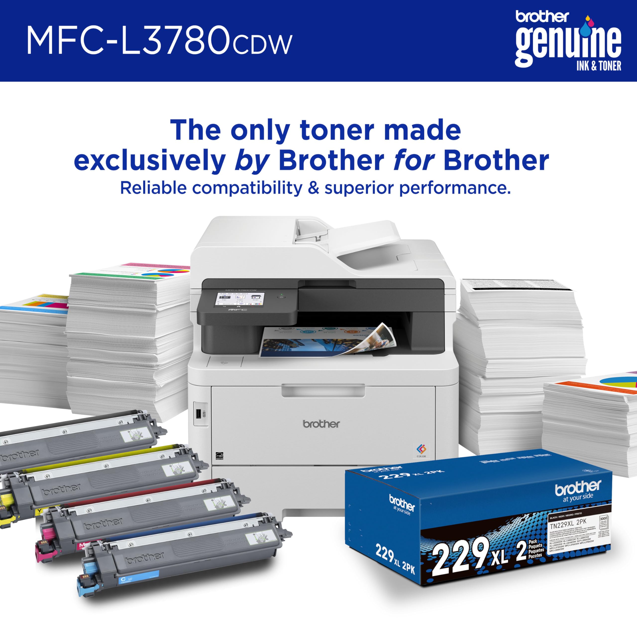 Brother MFC-L3780CDW Wireless Color Laser All-in-One Printer - Duplex Copy & Scan, High-Quality Output | 4-Month Refresh Subscription Trial | Amazon Dash Replenishment | Ideal for Home Office & Small Business Printing Needs