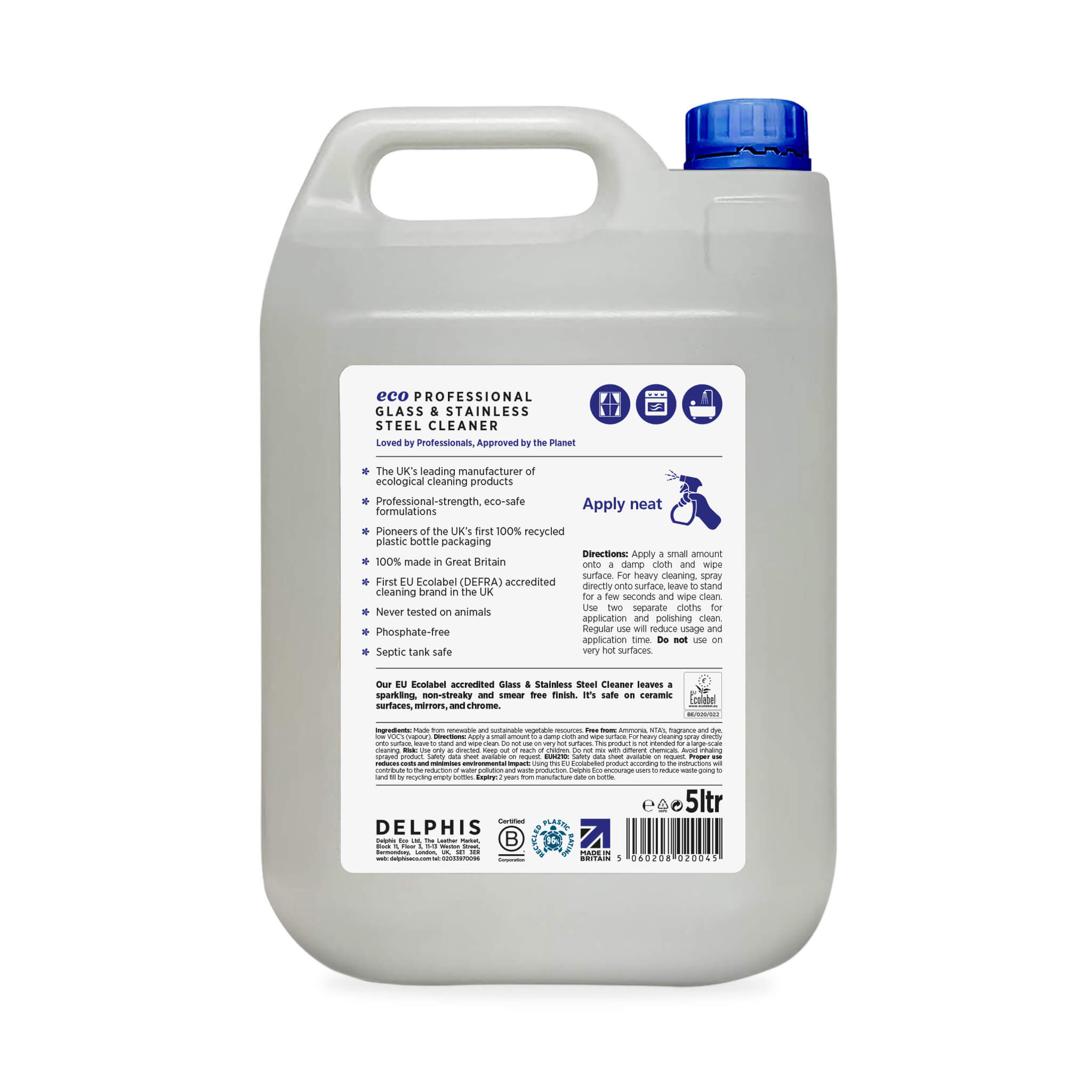Commercial Glass & Stainless Steel Cleaner 5L (Ready-to-Use) - Streak-Free Shine for Windows, Mirrors, Appliances & Kitchen Surfaces - Ideal for Restaurants, Offices & Home Use