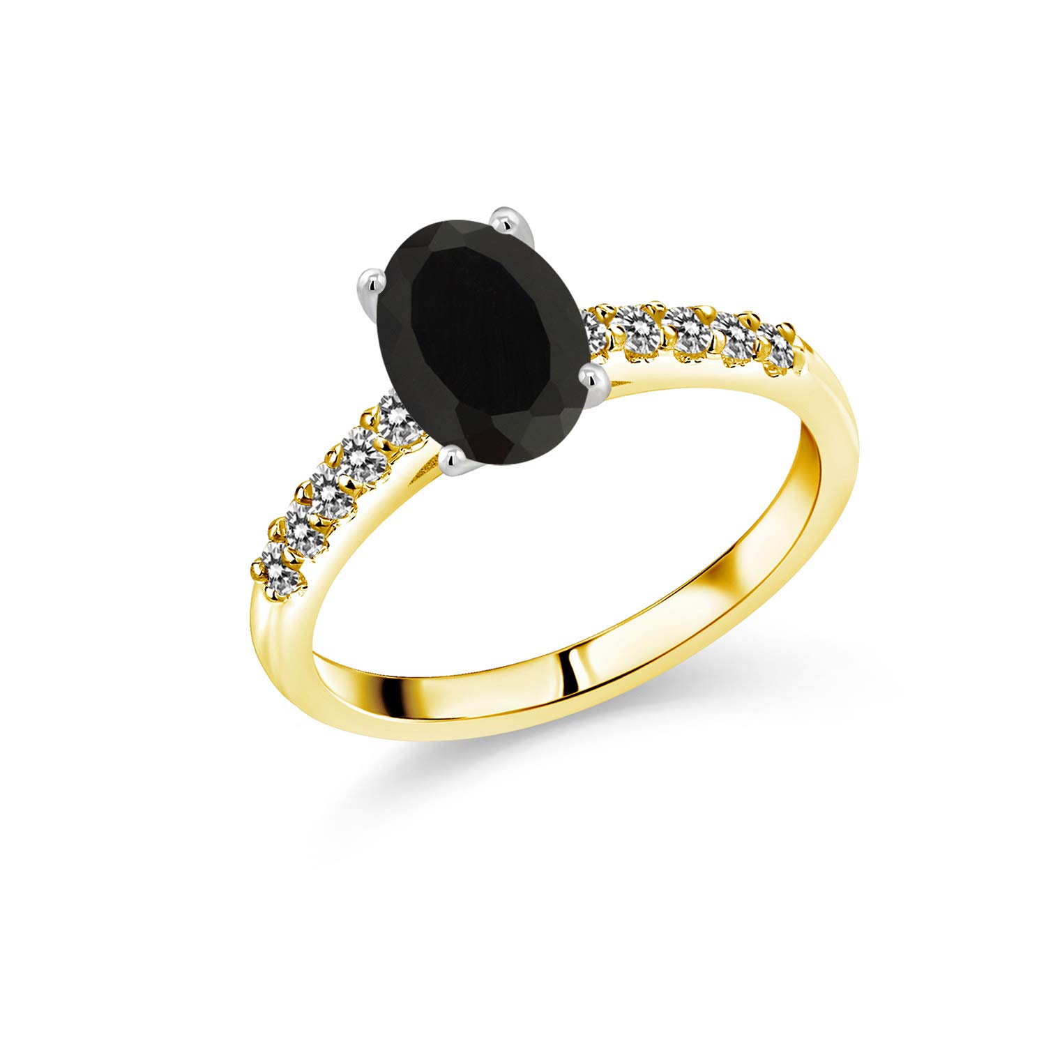 2.33 Ct Black Onyx & White Diamond 10K Yellow Gold Ring with White Gold Prongs - Elegant Jewelry for Women, Perfect for Weddings, Anniversaries & Special Occasions