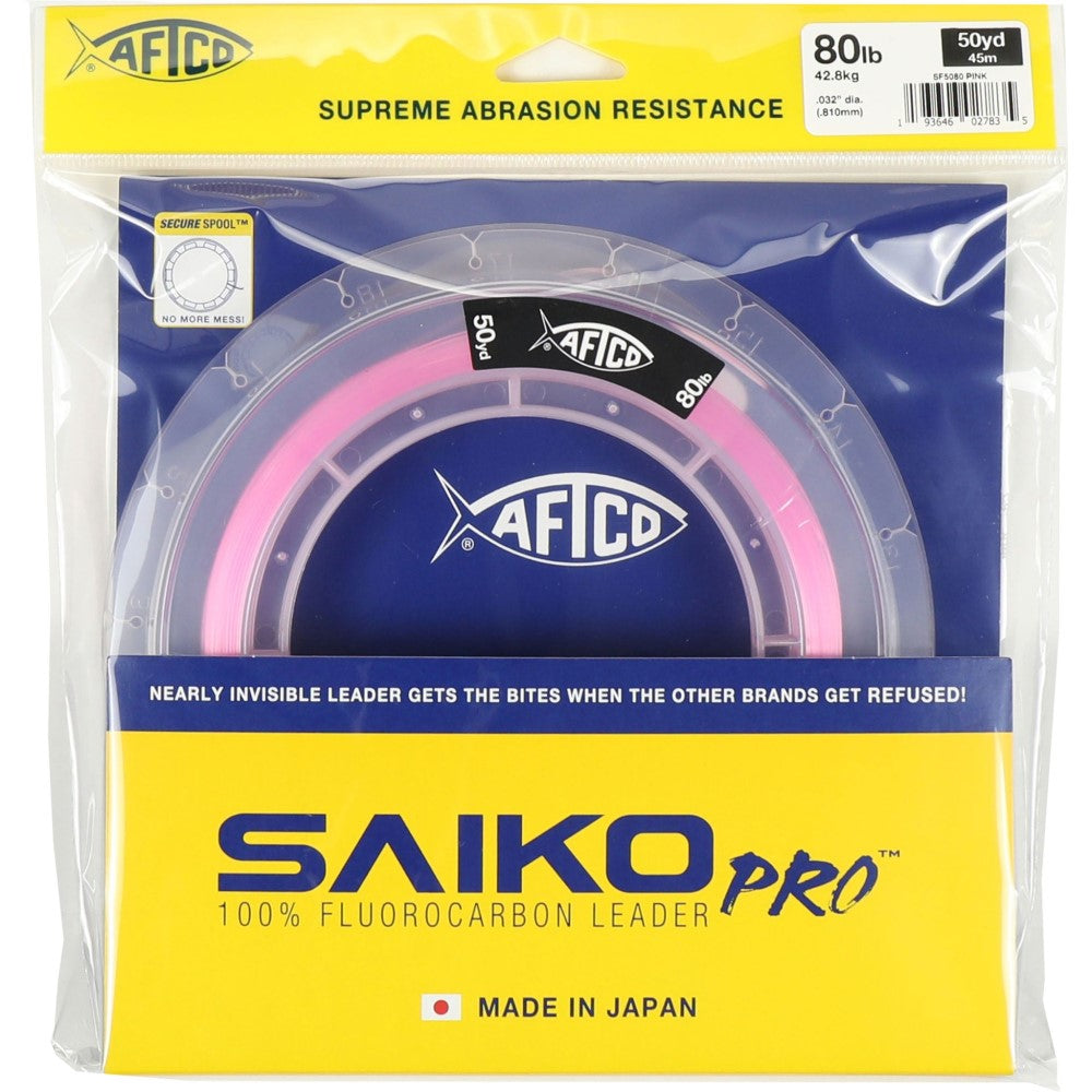 AFTCO 50-Yard Pink Saiko Pro Fluorocarbon Fishing Leader - Premium Saltwater & Freshwater Fishing Line for Bass, Trout, and Walleye