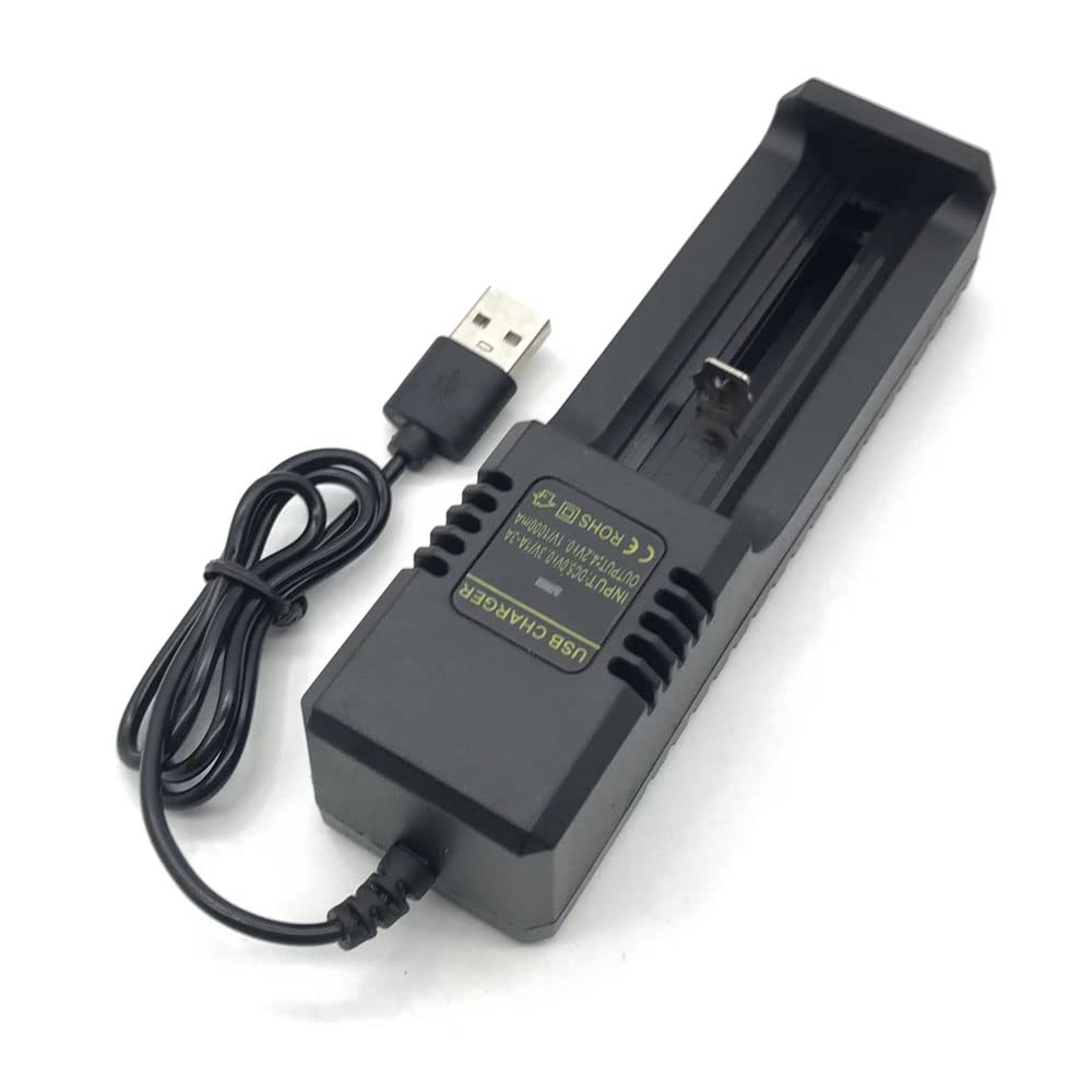 Universal Single Charge Lithium Battery Charger with USB Cable - Compatible with 26650, 18650, 16340, 14500, 21700 & More Li-ion Batteries - Perfect for Flashlights, Vapes, Power Tools & Electronic Devices