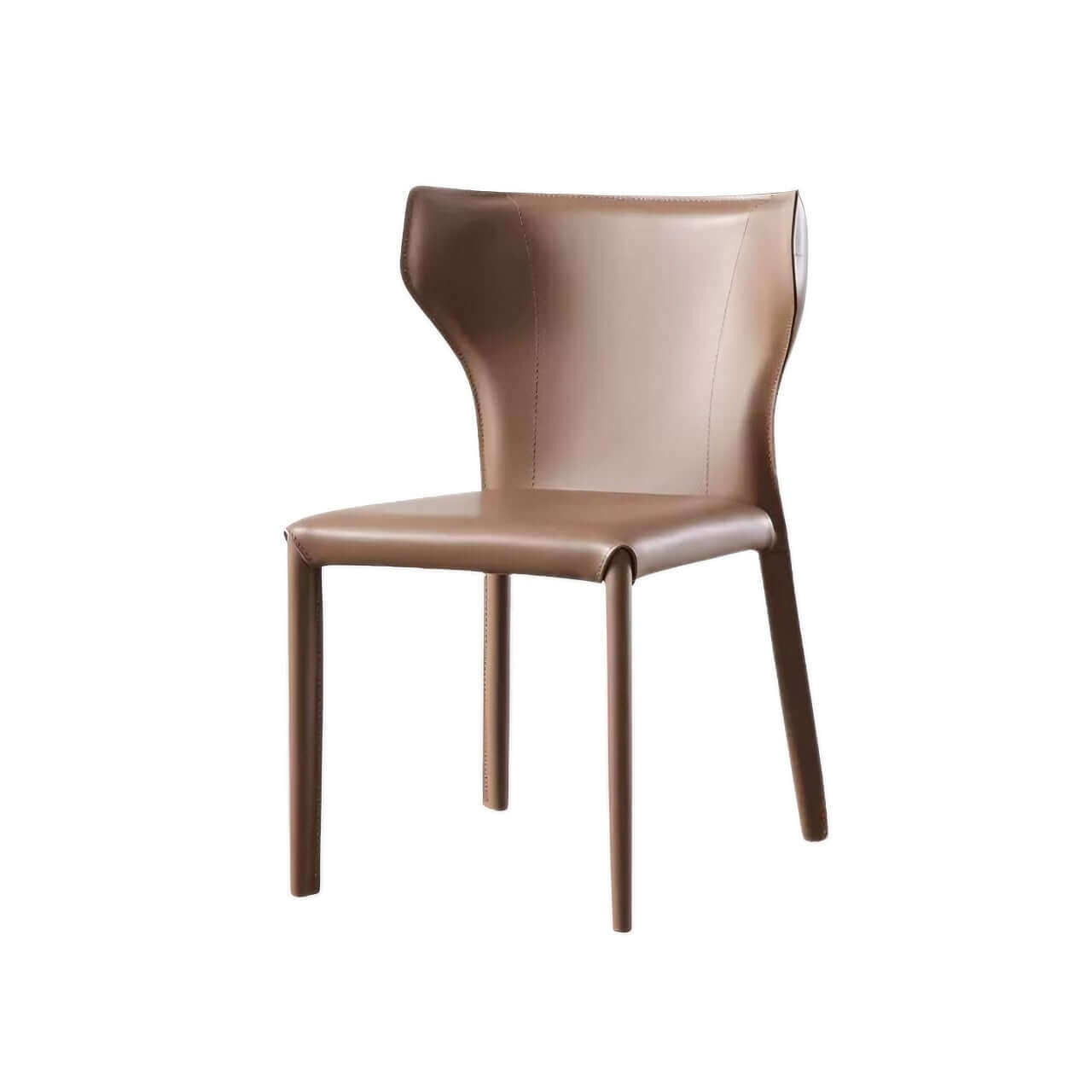 Light Khaki Saddle Leather C-Shaped Curved Backrest Dining Chair - Single Luxurious Minimalist Design for Modern Home, Restaurant & Office Use