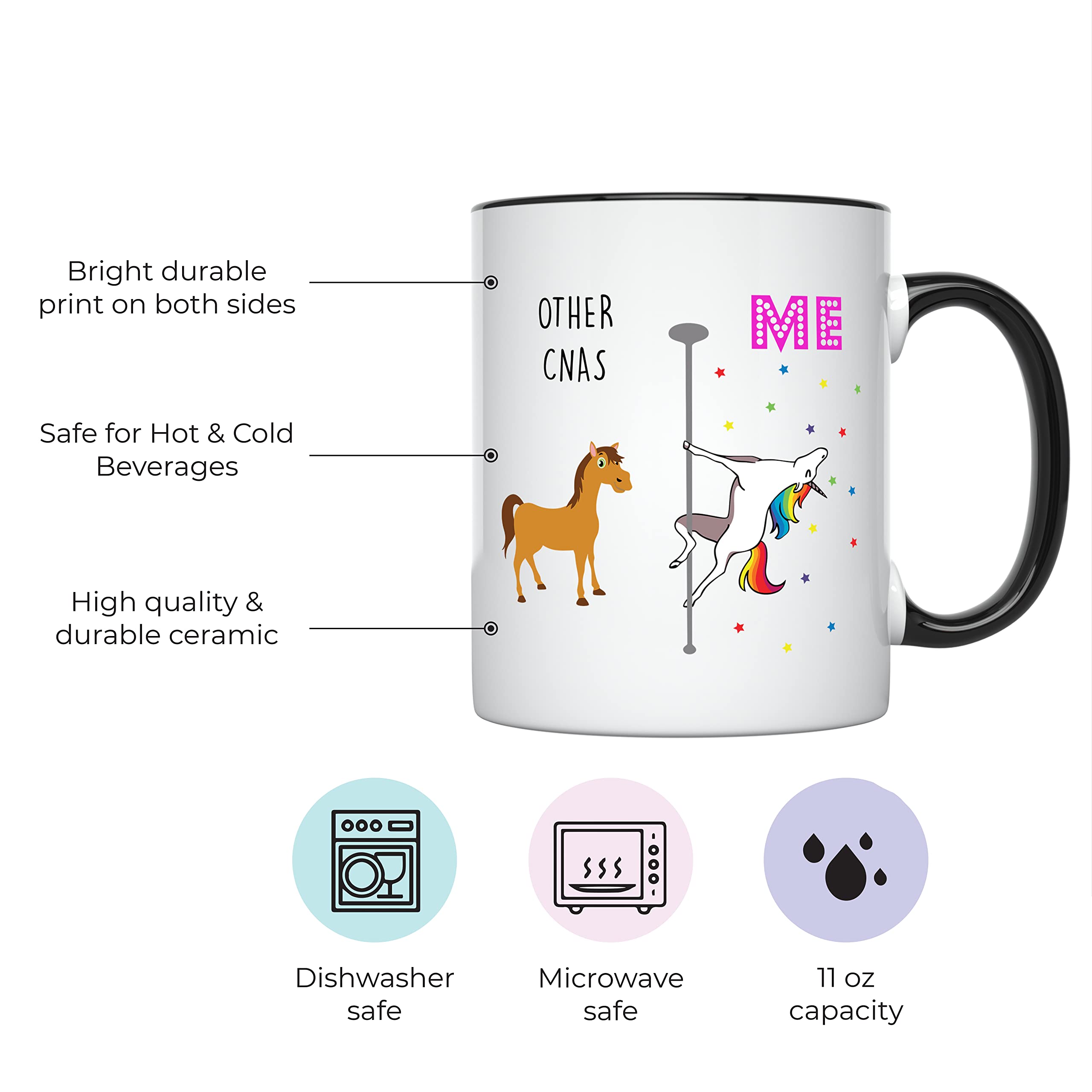 YouNique Designs 11oz White Unicorn CNA Mug - Certified Nursing Assistant Gift for Women, Perfect for CNA Week & Daily Coffee Breaks (Black Handle)