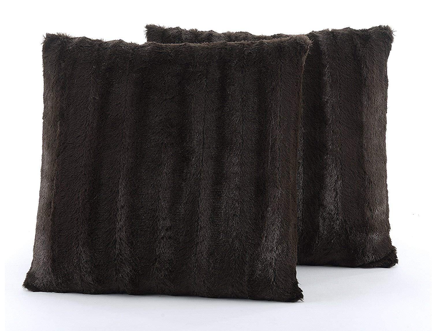 Cheer Collection Faux Fur Throw Pillows Set of 2 - 18x18 Inch Soft Decorative Couch & Bed Pillows, Chocolate Accent Pillows for Bedroom or Living Room Decor - Perfect for Cozy Home Aesthetic, Sofa Styling and Comfortable Lounging