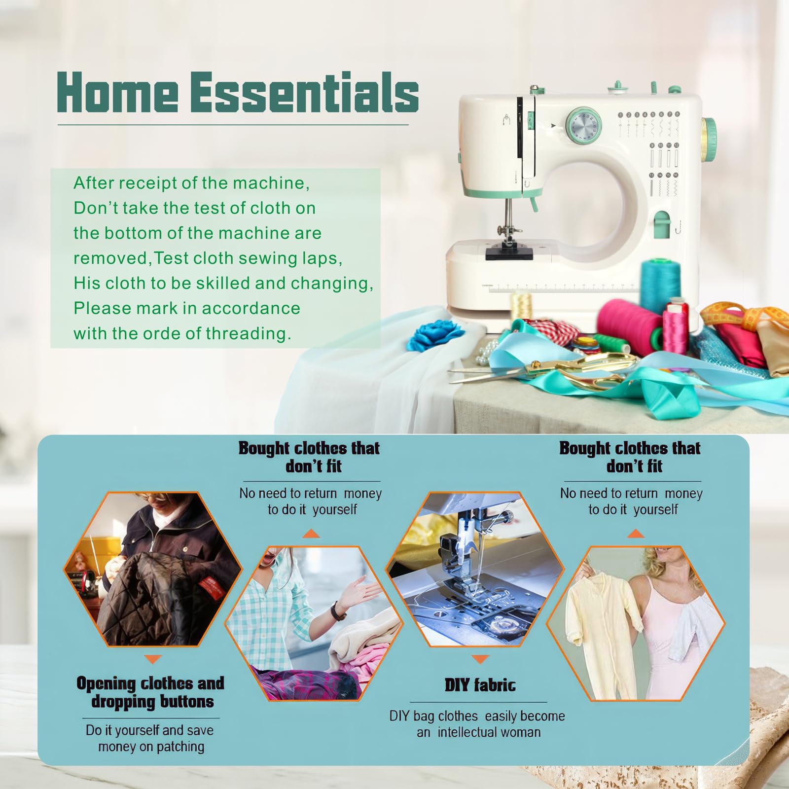 Portable Sewing Machine for Beginners - 16 Built-in Stitches with Reverse Function, Adjustable Speed, Dual Needle System & Foot Pedal (Includes Extension Table) - Perfect for Home DIY Projects, Quilting, Clothing Repairs and Crafting