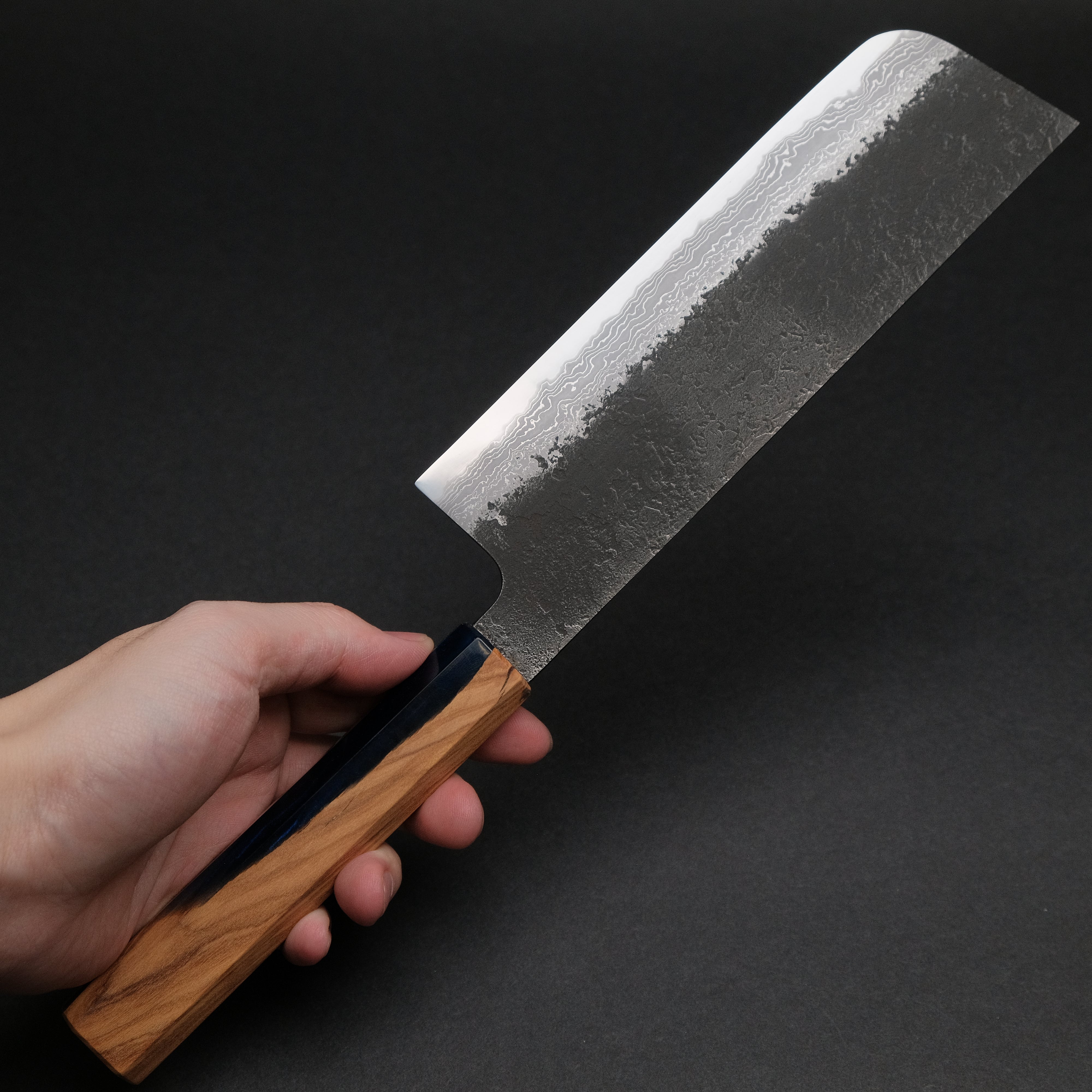 Premium Ajikataya White #2 Nashiji Damascus Nakiri Knife 180mm - Olive Wood & Resin Handle (#52) - Japanese Kitchen Knife for Professional Chefs & Home Cooking, Perfect for Slicing Vegetables, Herbs & Boneless Meat