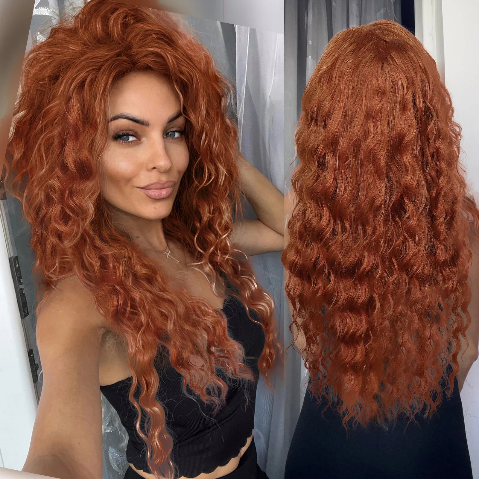 Ash Blonde Synthetic Long Curly Wig for Women - Fluffy Ombre Wave Hairstyle | Perfect for Costume Parties, Carnival, Cosplay & Daily Fashion