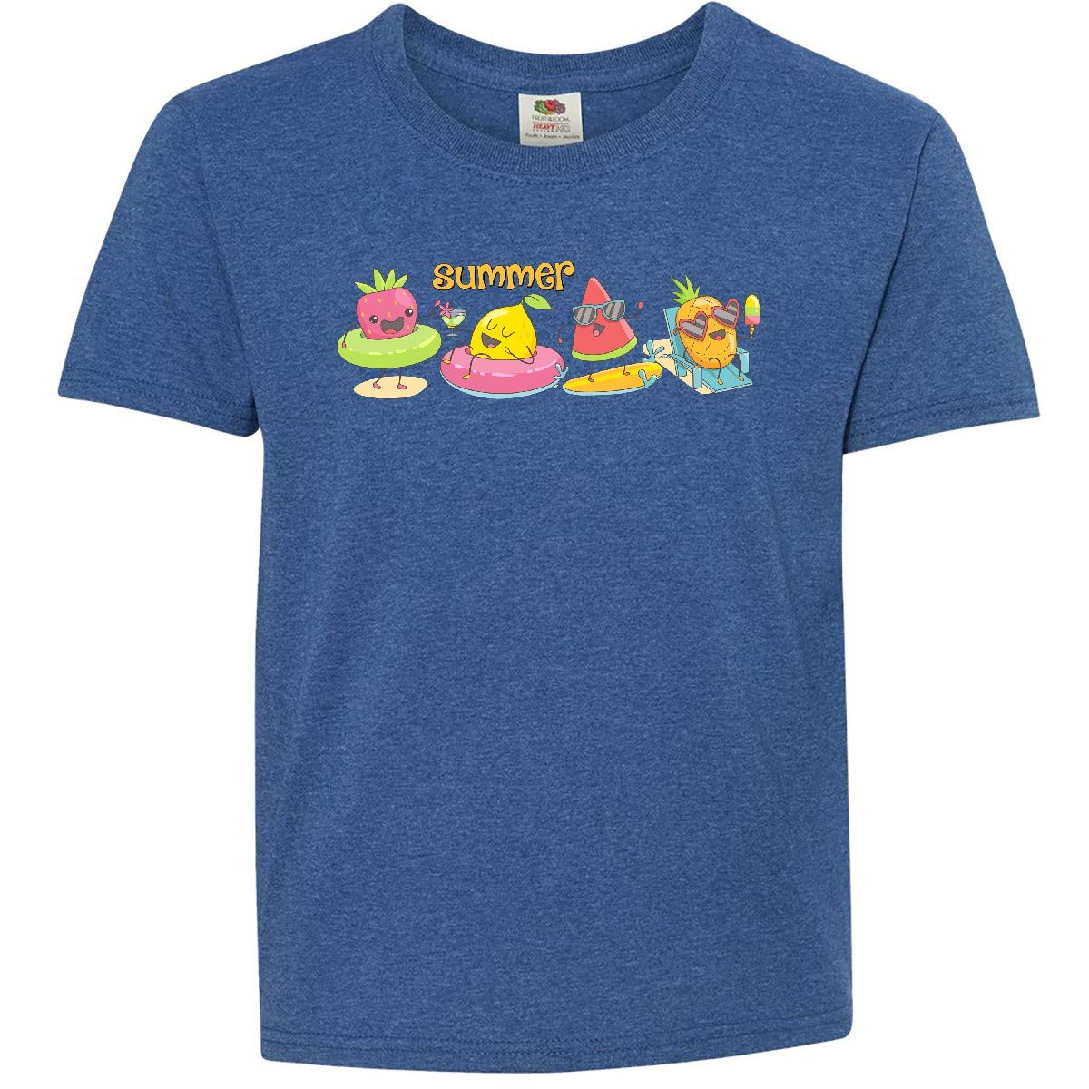 Inktastic Kawaii Summer Fruit Youth T-Shirt - Cute Cartoon Fruit Graphic Tee for Girls | Perfect for Summer Outfits, Beach Vacations & Casual Wear