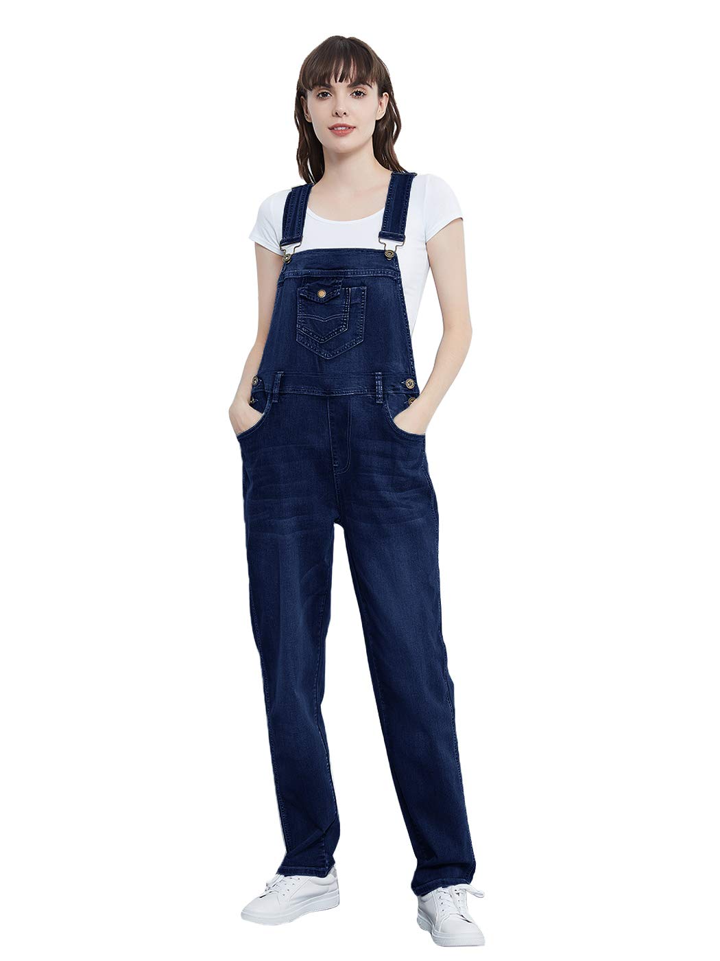 Anna-Kaci Women's Vintage Wash Straight Leg Denim Overalls with Pocket Bib - Casual Workwear & Fashion Jumpsuit for Everyday Wear, Gardening, and Outdoor Activities