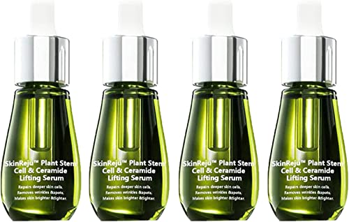 Skinreju Plant Stem Cell & Ceramide Lifting Serum - Anti-Aging Peptide Serum with Collagen Boost | Wrinkle Reduction & Firming Treatment | Perfect for Night Routine & Daily Skincare (4Pcs)