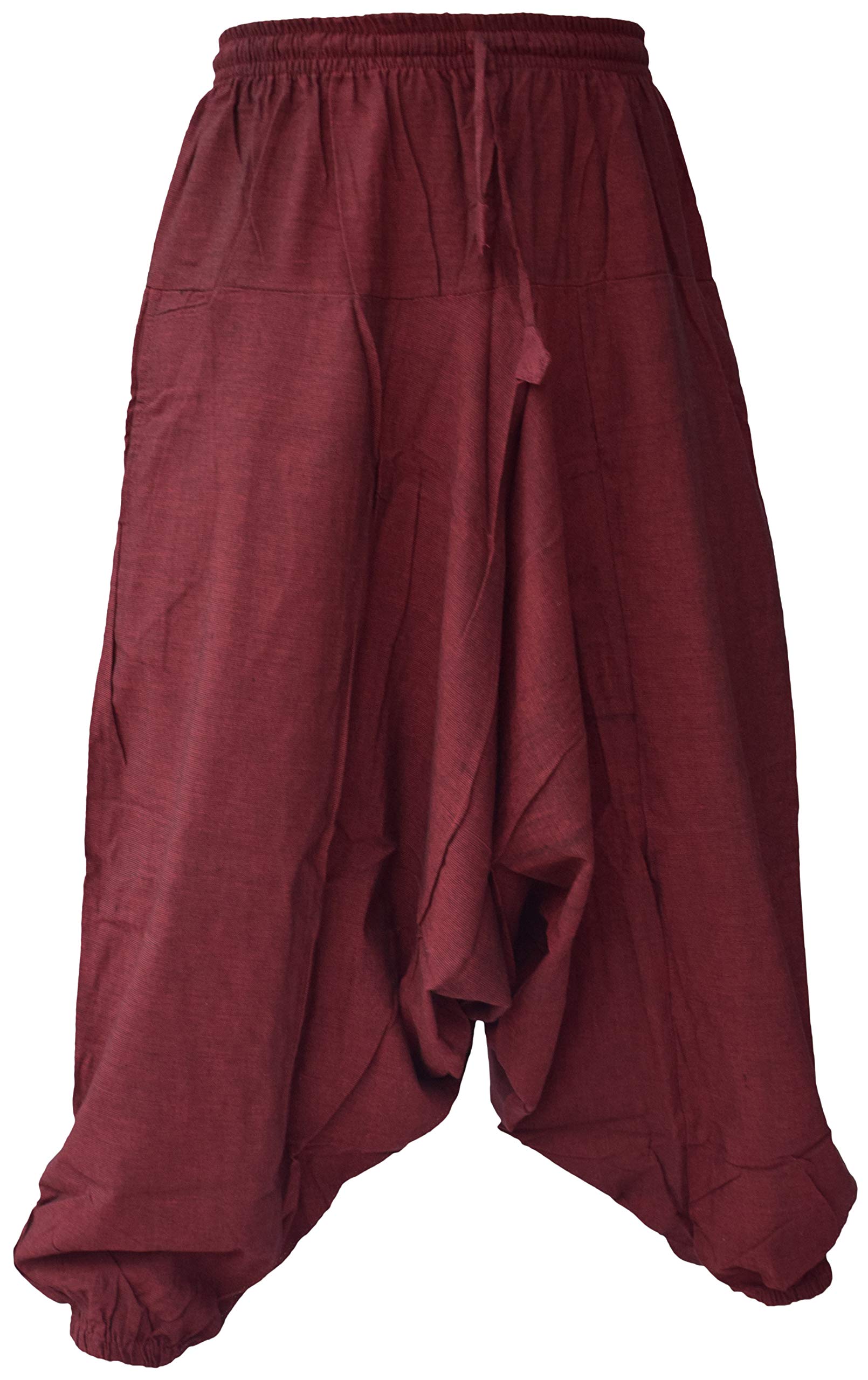 Men's Cotton Hemp Harem Pants - Aladdin Style Genie Pants with Wide Crotch for Yoga, Meditation & Lounge Wear - Comfortable Loose Fit Ninja Trousers for Men