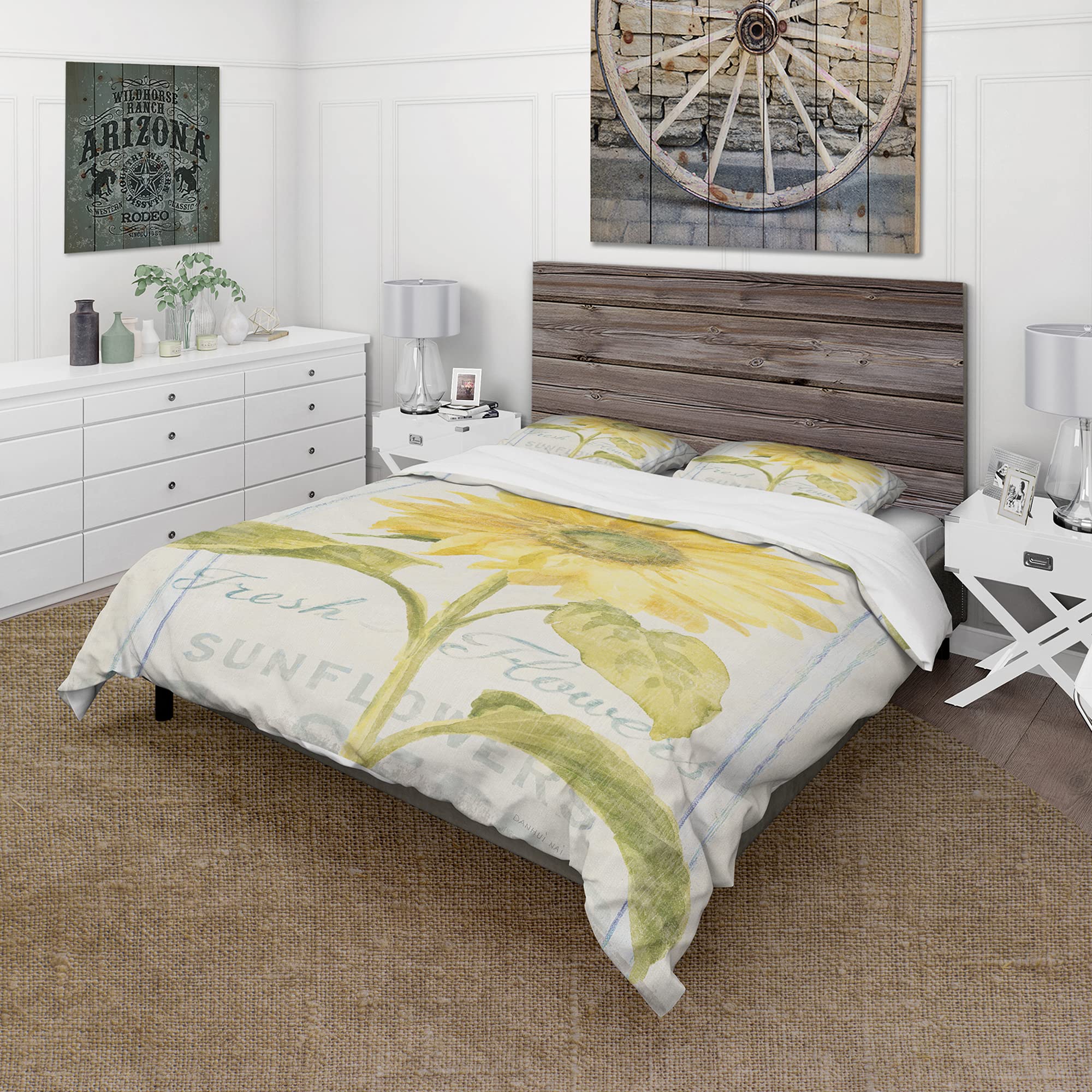 DesignQ Floursack Florals II Farmhouse Duvet Cover Set - King Size Yellow Floral Bedding (3-Piece) | All-Season Comfort for Rustic & Modern Bedrooms