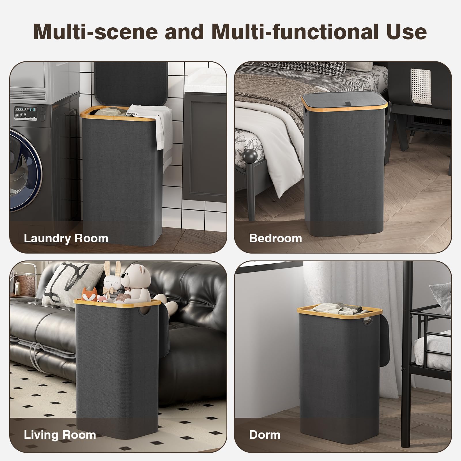 120L Large Collapsible Laundry Hamper with Lid - Dark Grey Laundry Basket for Dirty Clothes | Space-Saving Storage Solution for Small Spaces, Bedroom, Bathroom & Laundry Room | Perfect for Home Organization & College Dorm Essentials