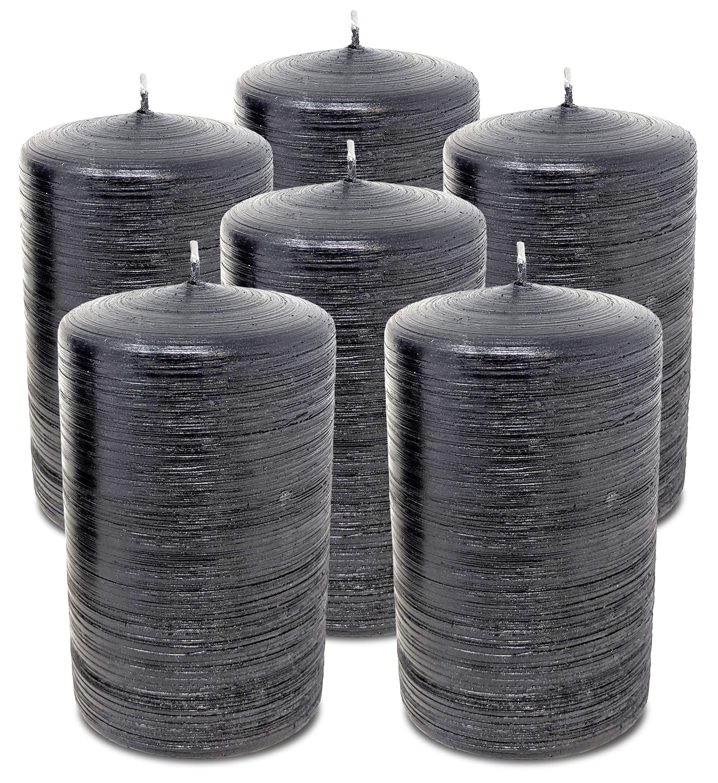 Hyoola Brushed Metallic Pillar Candles - 6 Pack Black Decorative Candles (2.4