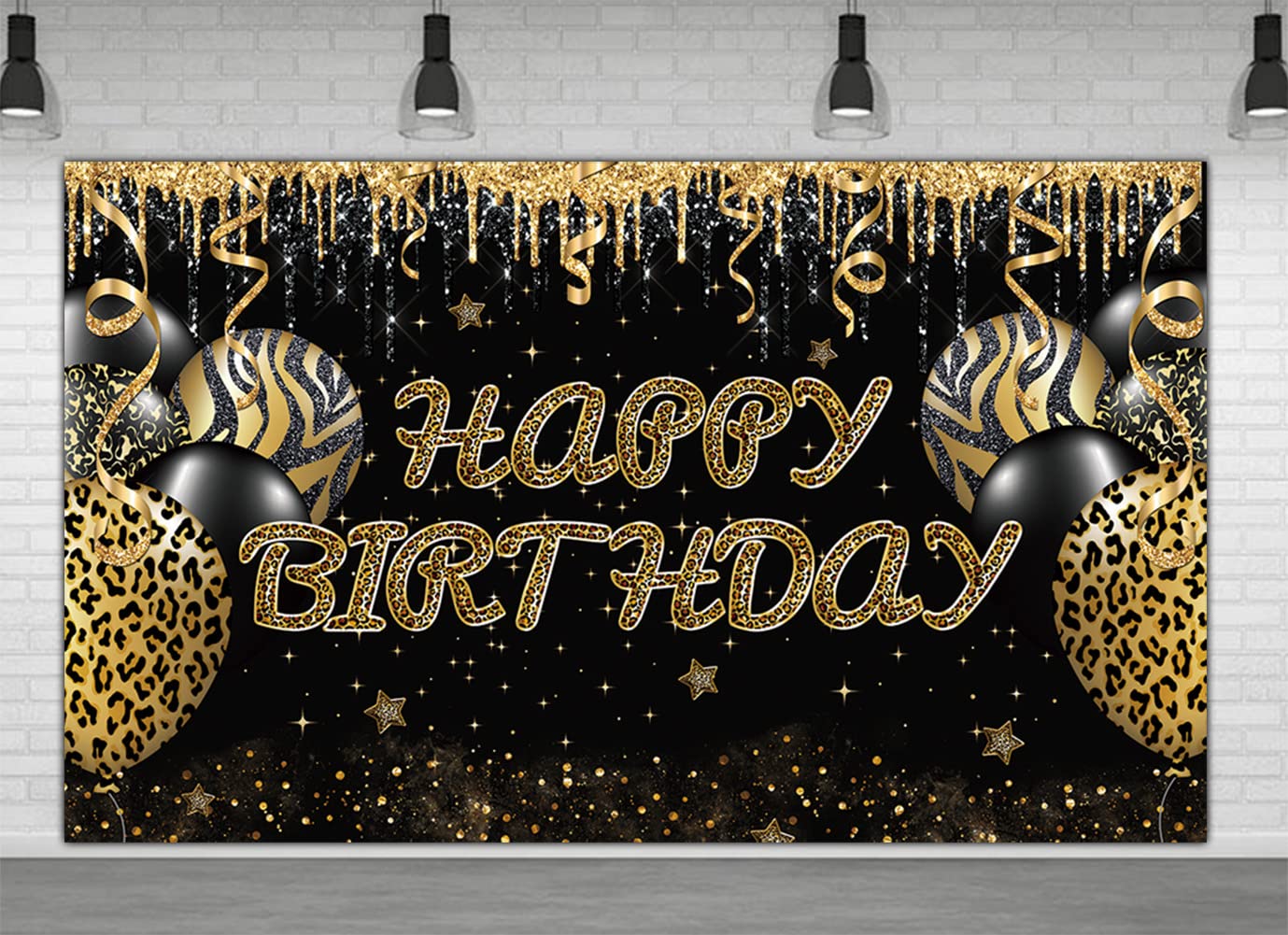 Gold Leopard Happy Birthday Backdrop - 6x3.6ft Large Cheetah Print Party Banner for Adults & Women - Photography Background for Birthday Decorations | Perfect for Jungle Theme Parties, Milestone Celebrations & Photo Booths