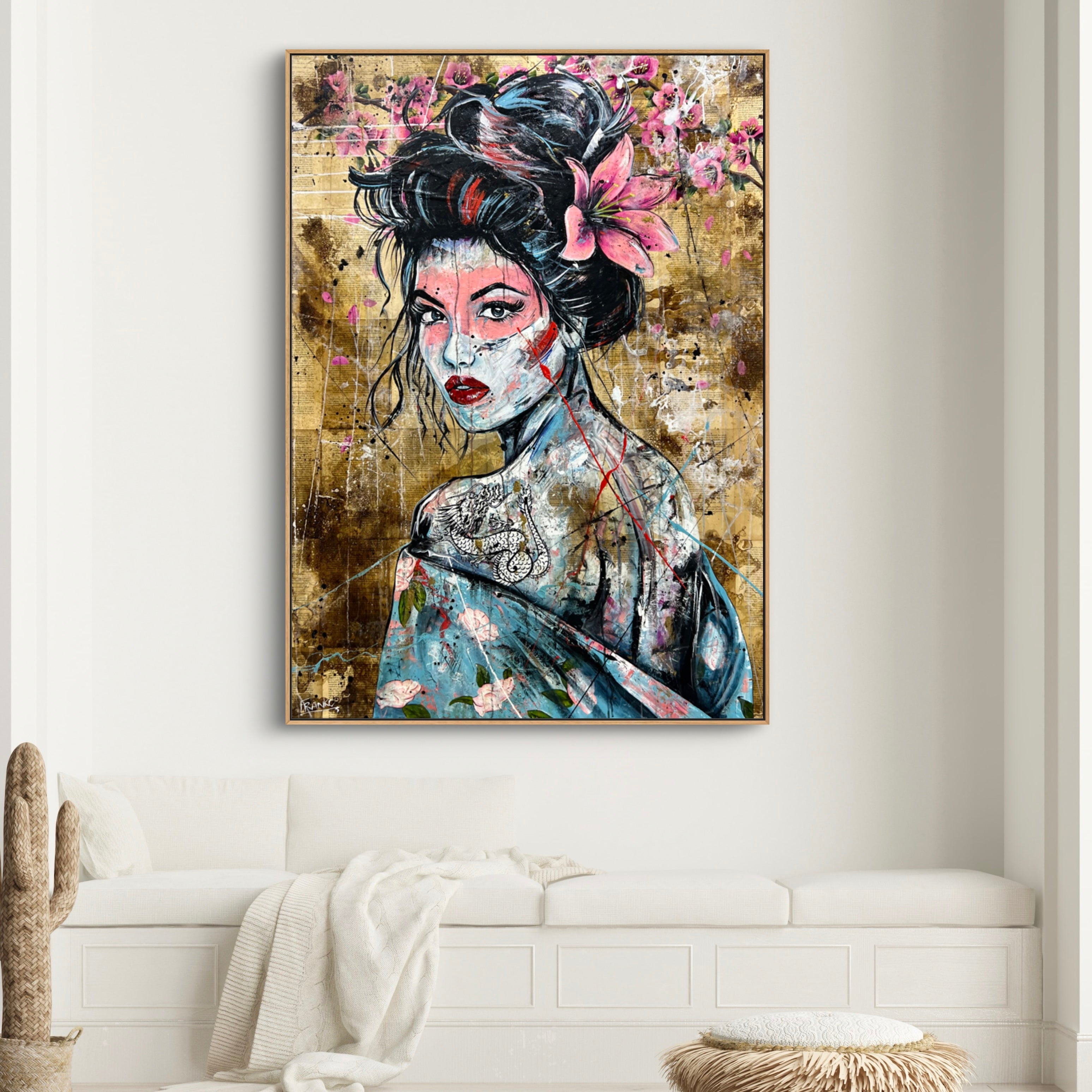 140cm x 100cm Japanese Geisha Abstract Realism Canvas Art Painting - Wall Decor for Living Room, Bedroom, Office & Book Club
