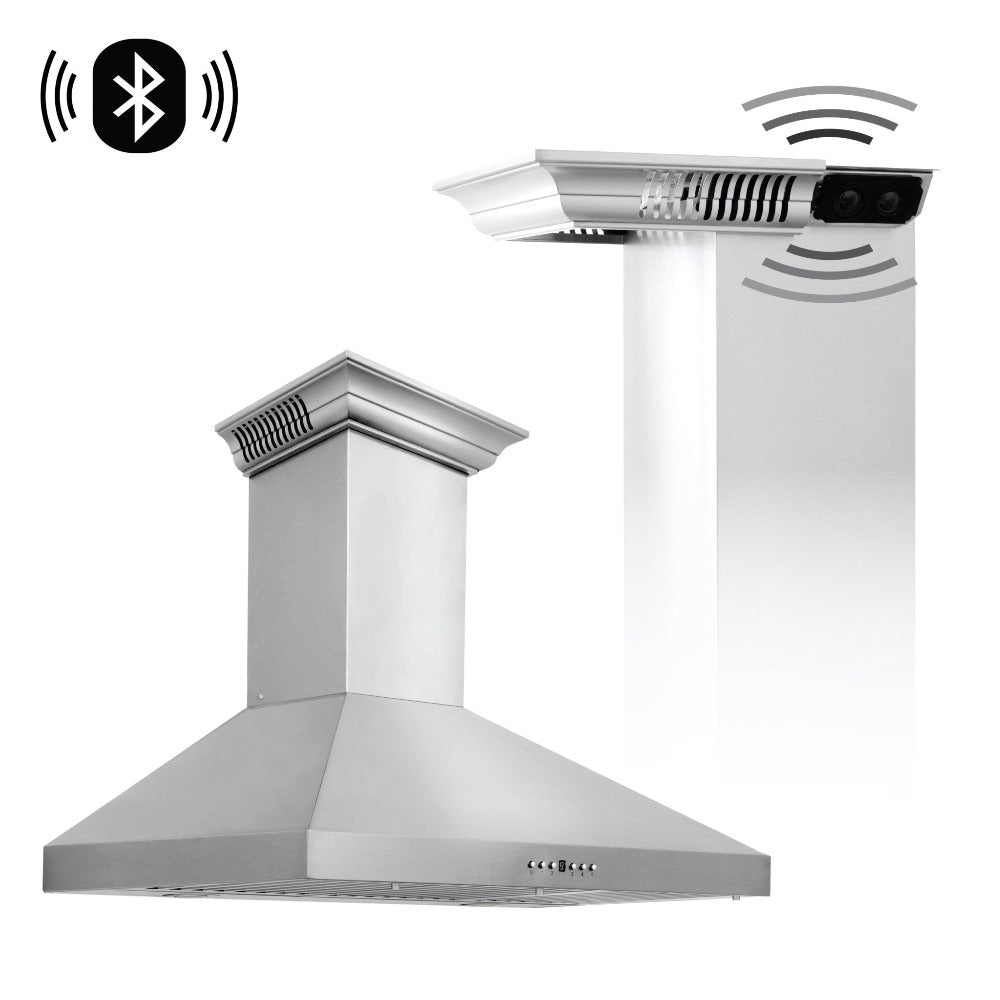 ZLINE KL3CRN BT Stainless Steel Ducted Wall Mount Range Hood with Built-in CrownSound Bluetooth Speakers - Perfect for Modern Kitchens & Open-Concept Living Spaces