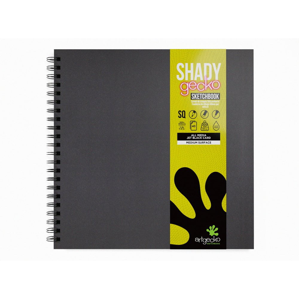 Artgecko Shady Sketchbook - 12x12 Inches (300mm) Square Drawing Pad - 80 Pages (40 Sheets) 200gsm Black Toned Paper - Perfect for Sketching, Drawing & Mixed Media Art - Ideal for Artists, Students & Professionals