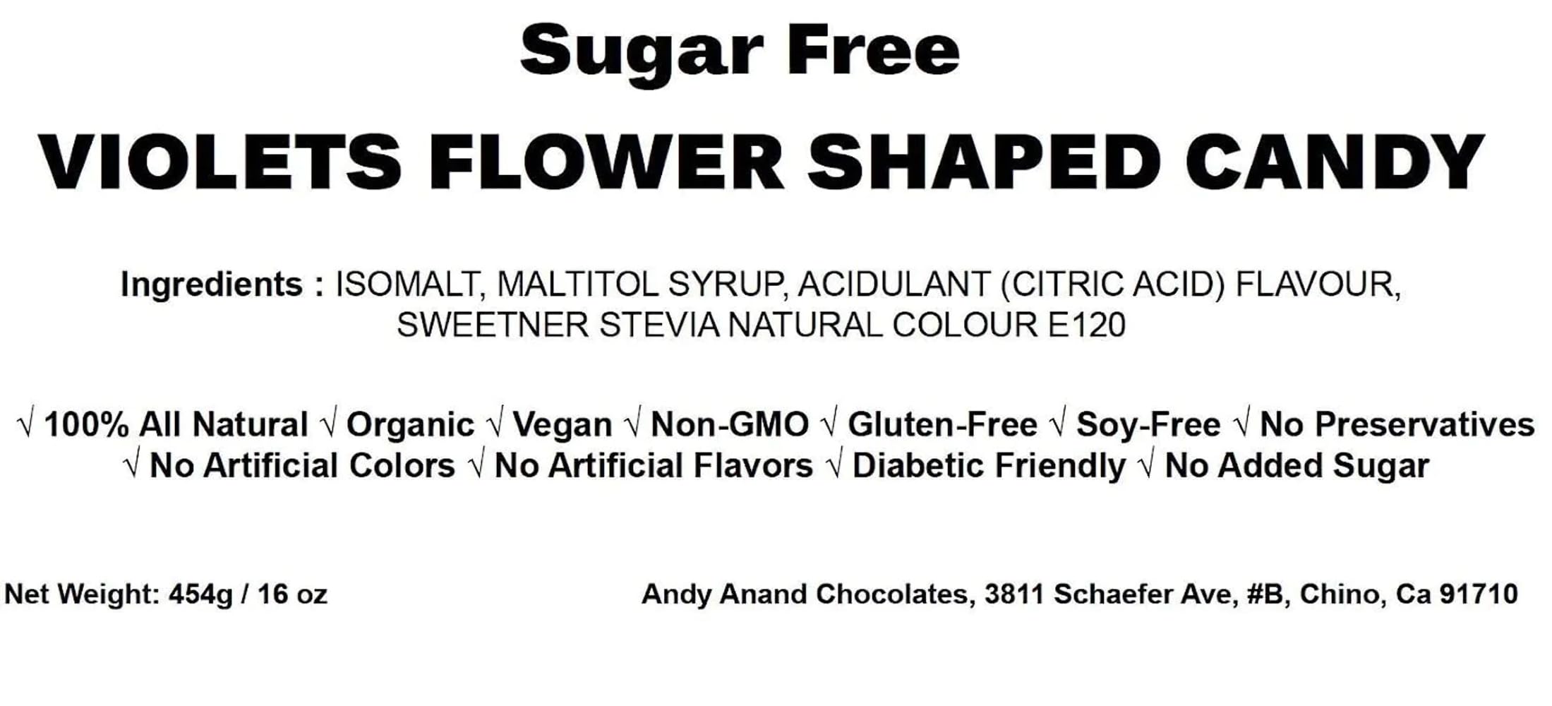 Andy Anand Sugar Free Violet Hard Candy - 50pc Old Fashioned Dragee with Stevia - Flower Shaped Five Petals Candy - Zero Sugar, Low Carb, Keto Friendly - Perfect for Gifts, Parties & Home Decor
