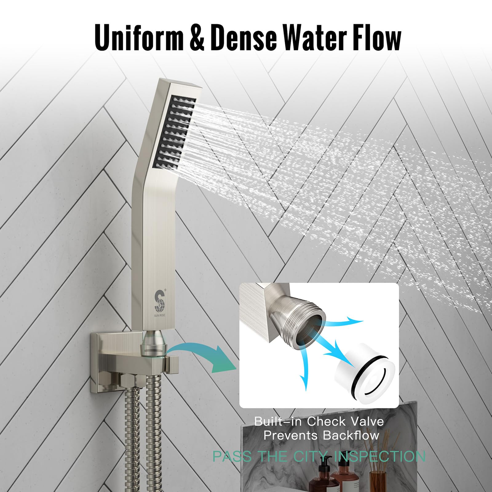 SR SUN RISE 10 Inch Brass Ceiling Mounted Rainfall Shower System - Brushed Nickel Luxury Bathroom Shower Combo Set with Rain Mixer - Perfect for Spa-Like Experience in Master Bathrooms and Luxury Hotels