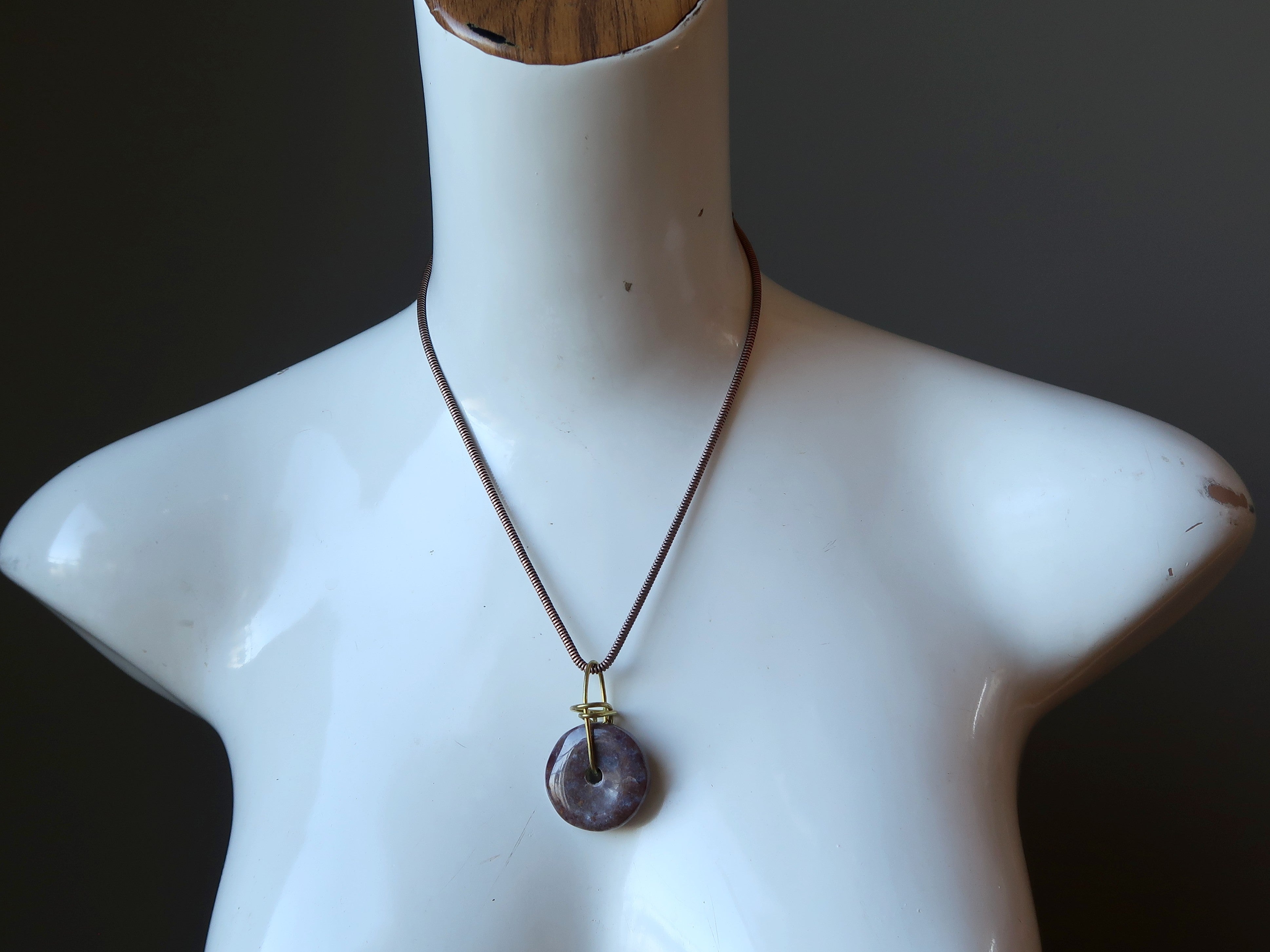 Jasper Purple Necklace - Dark Donut Stone Pendant with Gold Wire Wrapping | Boho Jewelry for Women, Spiritual Healing Crystal Gift for Meditation & Energy Balancing