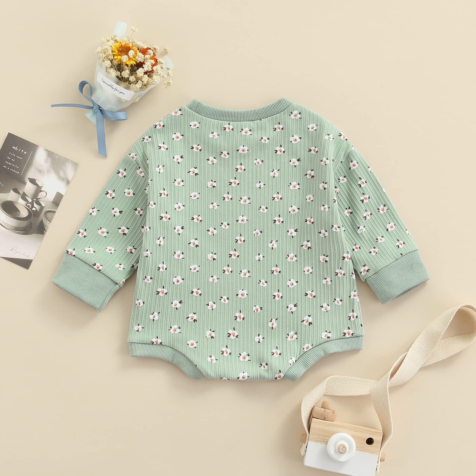 Floral Long Sleeve Baby Romper Jumpsuit - Newborn Girl Outfit for Fall & Winter | Soft Pullover Bodysuit for Infants | Perfect for Family Photos, Daily Wear & Special Occasions