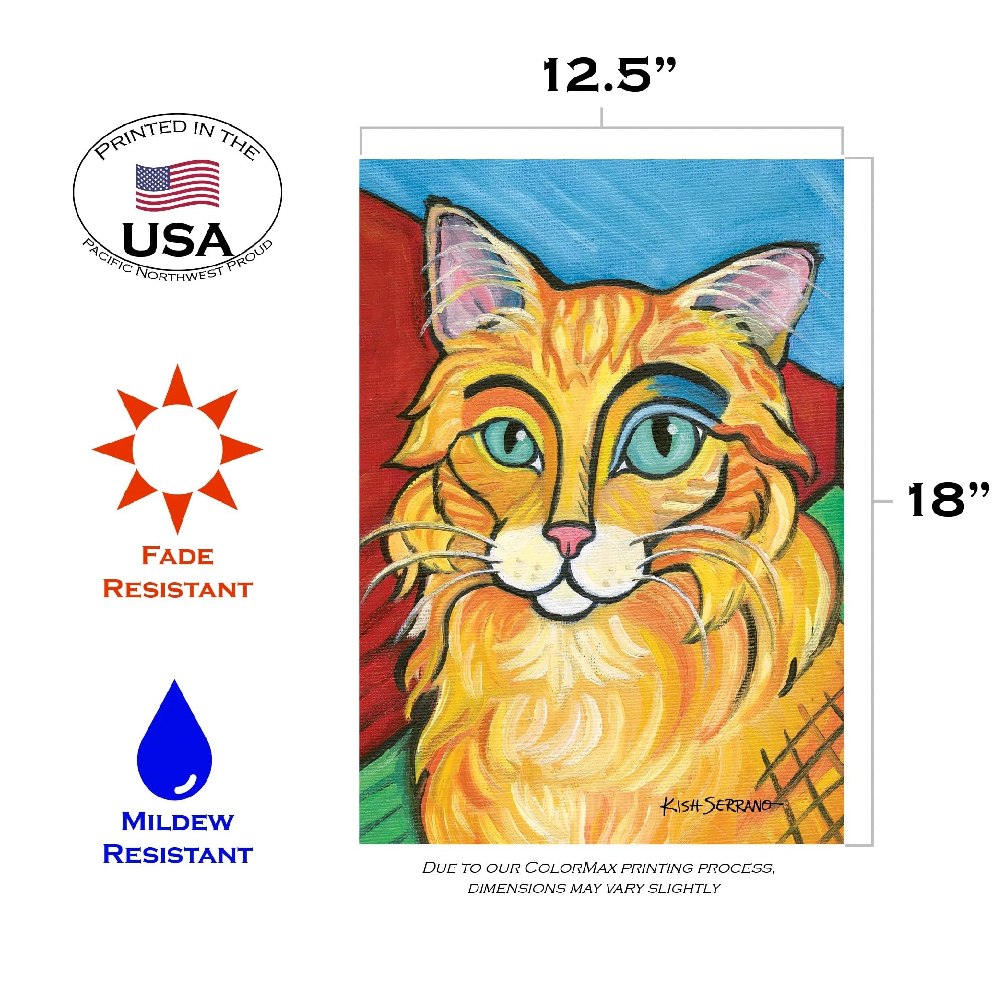 Toland Home Garden 119622 Pawcasso - 12x18 Inch Double Sided Longhaired Orange Cat Garden Flag for Outdoor Yard Decoration | House Flag, Porch Decor, Seasonal Display