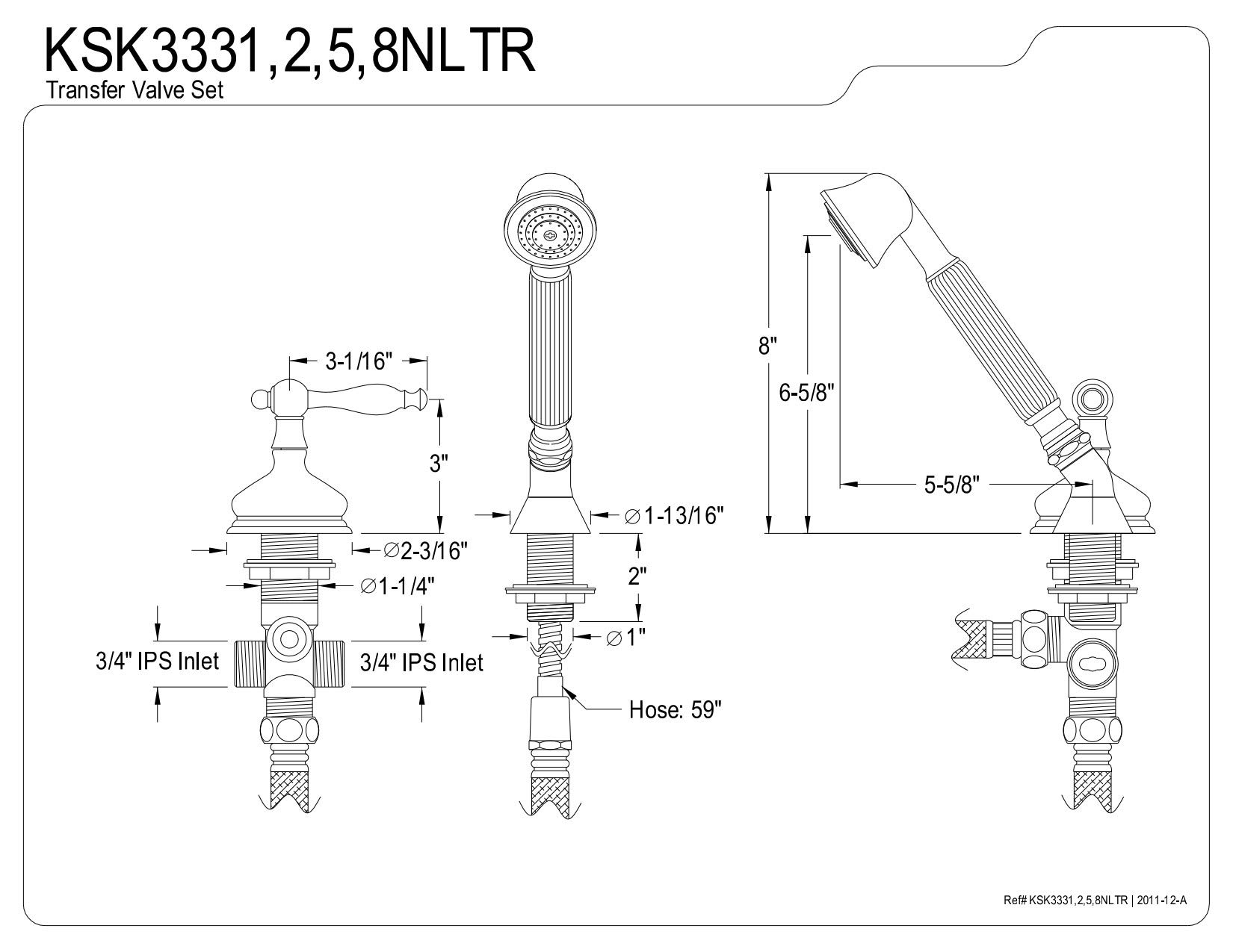 Kingston Brass KSK3335NLTR Oil Rubbed Bronze Deck Mount Hand Shower with Diverter for Roman Tub Faucet - 8