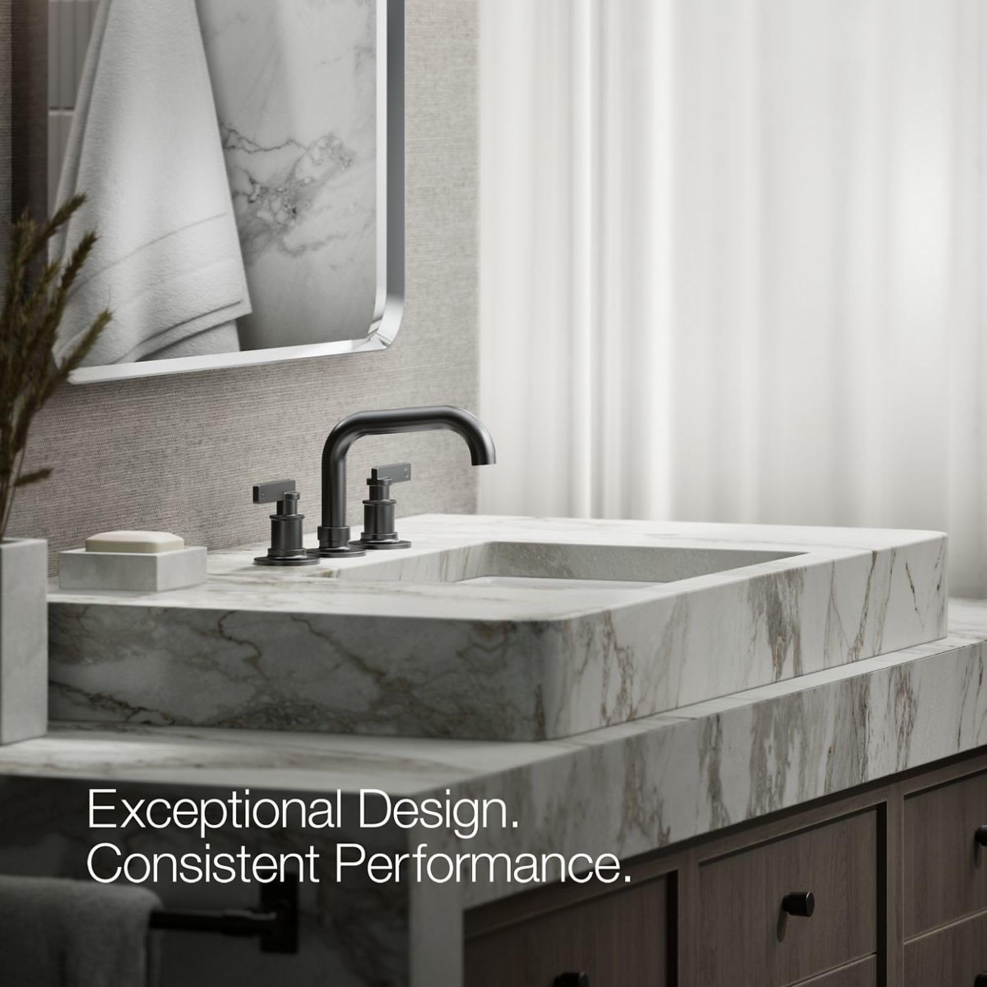 KOHLER Castia by Studio McGee Widespread Bathroom Sink Faucet - Modern Matte Black Finish - Perfect for Master Bathroom & Powder Room Renovations