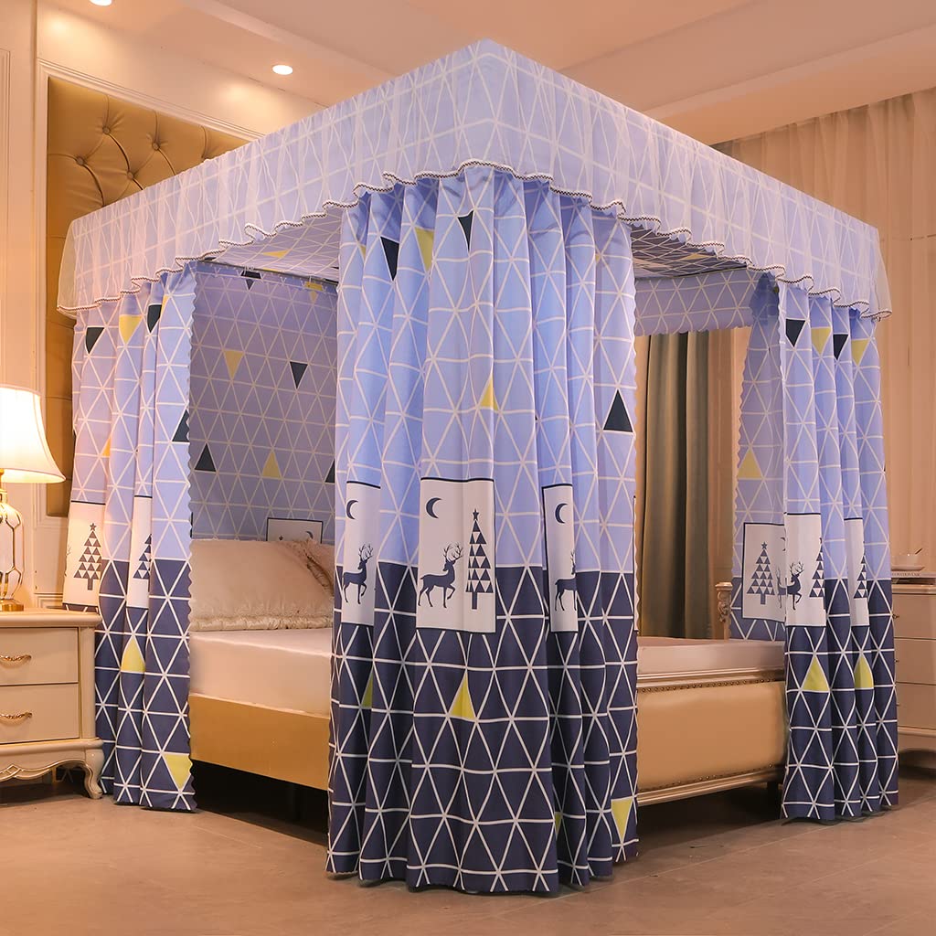 Royal Princess 4-Poster Bed Canopy - Solid Navy Blue Lace Curtain for Twin, Full, Queen & King Size Beds - Elegant Bedroom Decor for Girls' Rooms, Kids' Bedrooms & Adult Master Suites (California King Size) - Perfect for Fairy Tale Bedrooms, Birthday Decorations & Nursery Themed Spaces