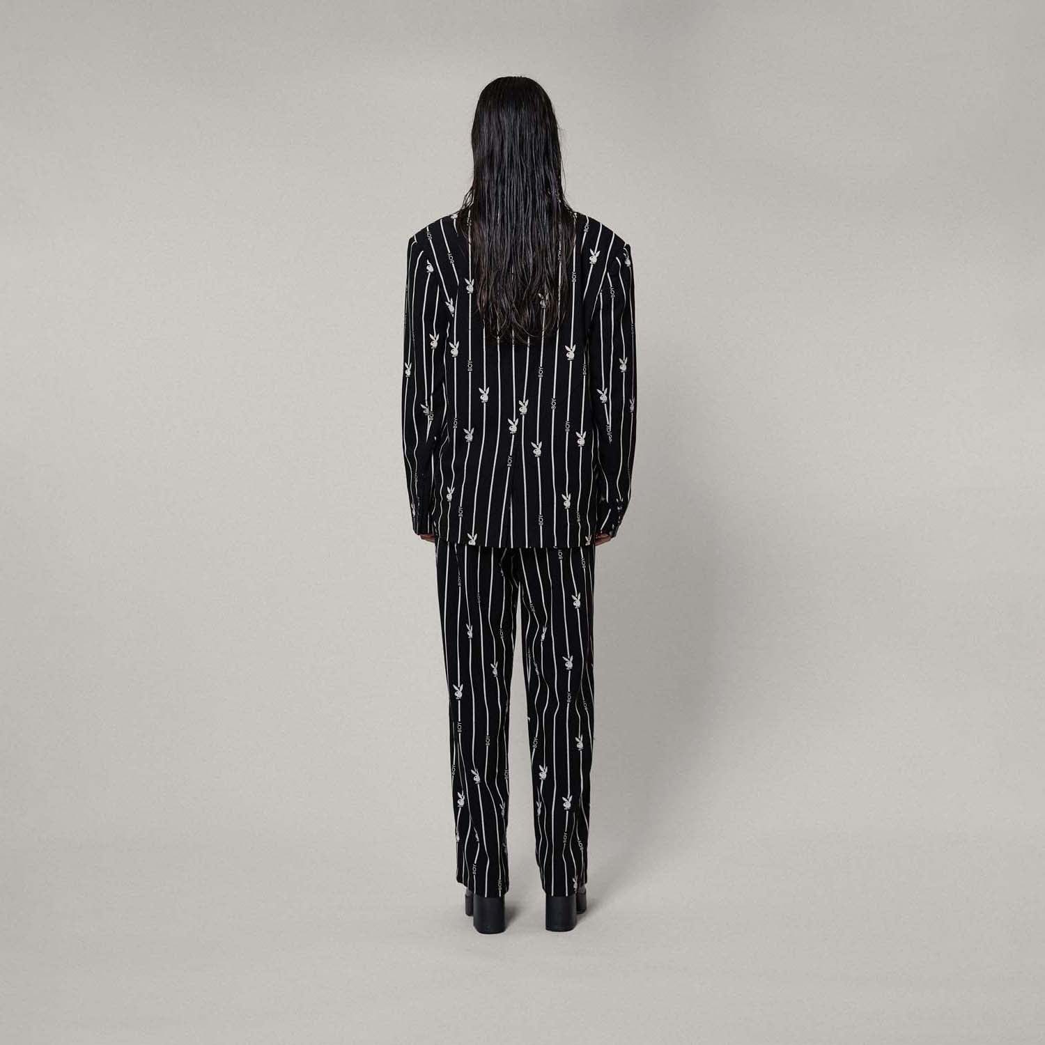 Playboy X Boy Bunny Pinstripe Trousers for Men - Stylish Striped Dress Pants for Casual & Office Wear