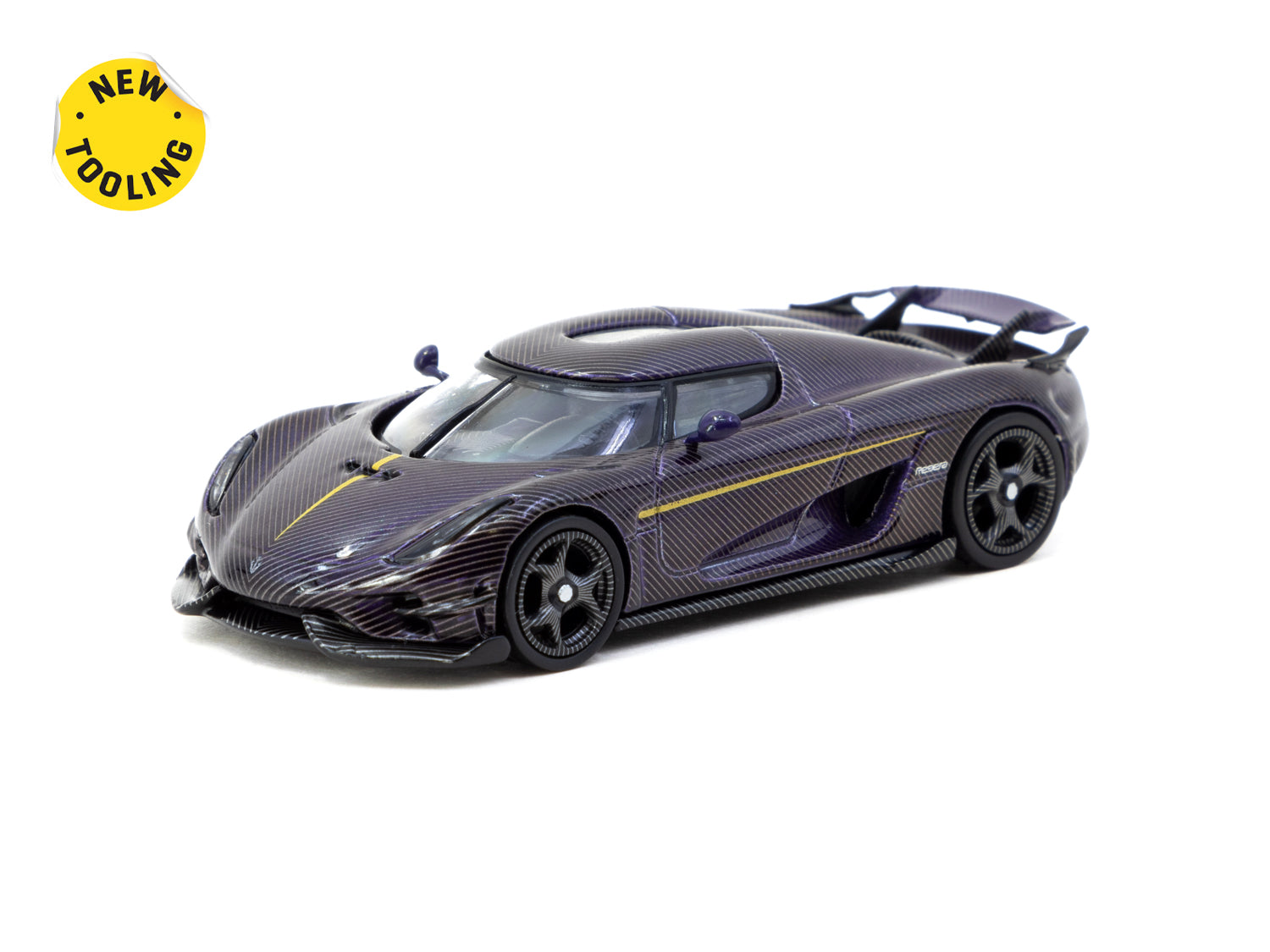 Tarmac Works 1/64 Koenigsegg Regera Purple Carbon Fiber Gold Accents Special Edition Diecast Model Car - Perfect for Collectors, Display & Racing Enthusiasts