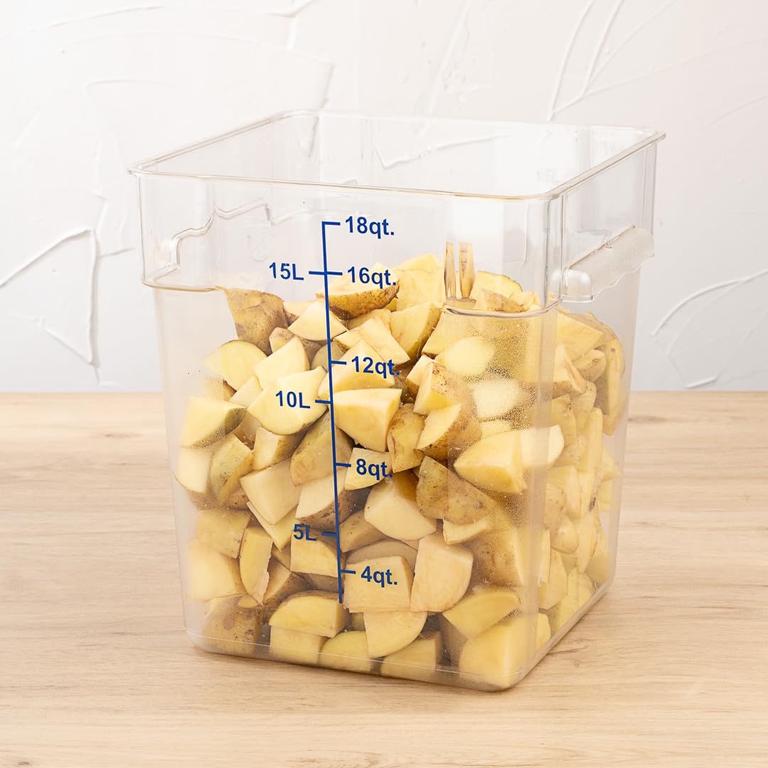 Restaurantware Met Lux 18 Quart Brine Buckets - 10 Pack Square Marinating Containers with Volume Markers, Built-In Handles | Clear & Blue Plastic Dough Rising Buckets | Freezer-Safe Lids Sold Separately | Perfect for Commercial Kitchens, Home Baking, and Food Storage