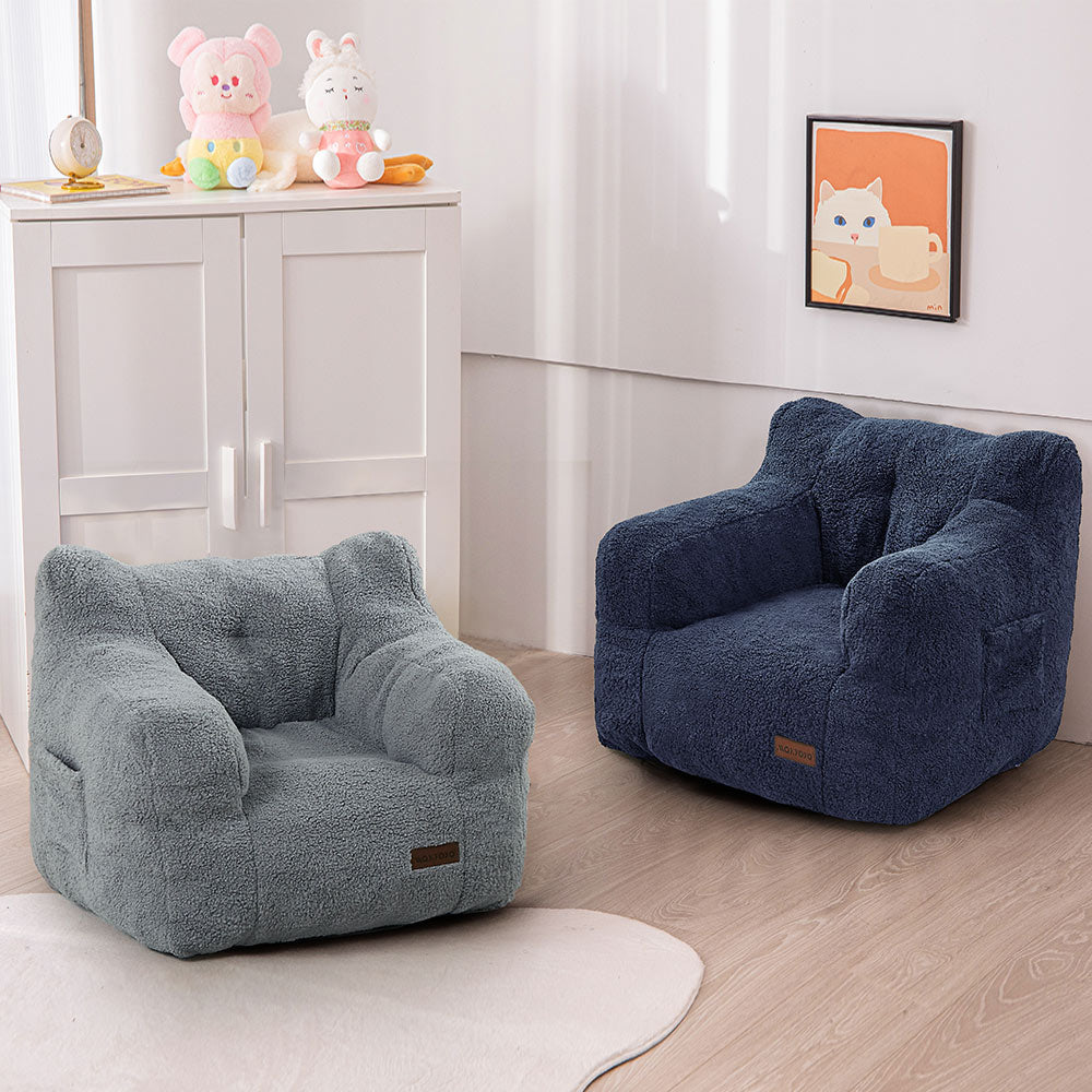 MAXYOYO Kids Sherpa Bean Bag Chair - Soft Teddy Lazy Sofa for Boys and Girls, Navy Blue - Cozy Reading Nook & Playroom Seating for Children's Bedroom