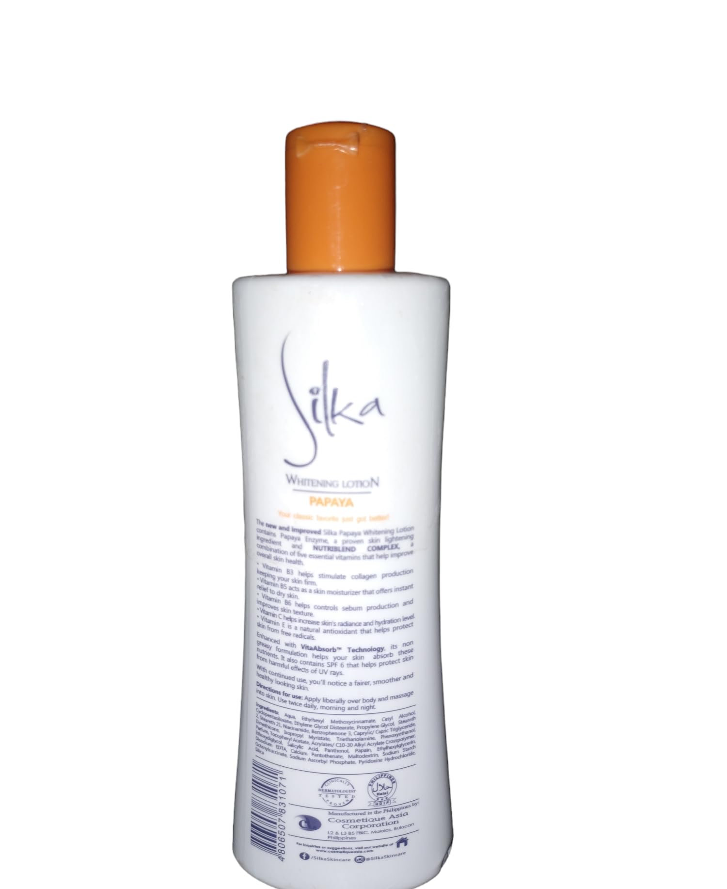 Silka Papaya Whitening & Moisturizing Body Lotion - Natural Skin Brightening Cream for Smooth & Glowing Skin | Perfect for Daily Hydration & Evening Skin Care Routine