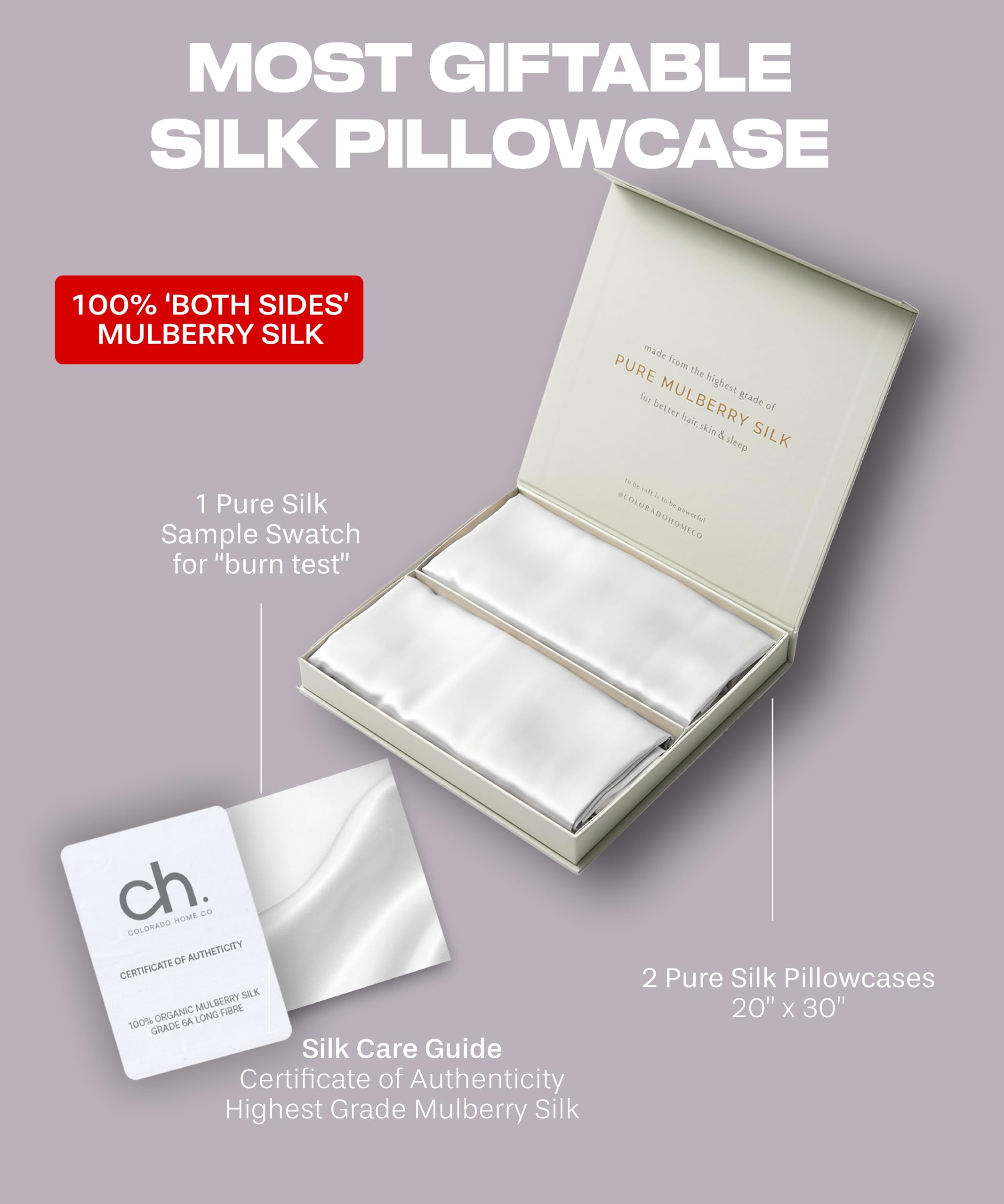 SUNDAYSILKS™ 2 Pack 22 Momme Mulberry Silk Pillowcases - 100% Pure Silk Pillow Covers for Queen & King Size Beds | Hypoallergenic, Anti-Wrinkle, Hair & Skin Care | Perfect for Couples, Luxury Bedding, Gift Idea (Off White)