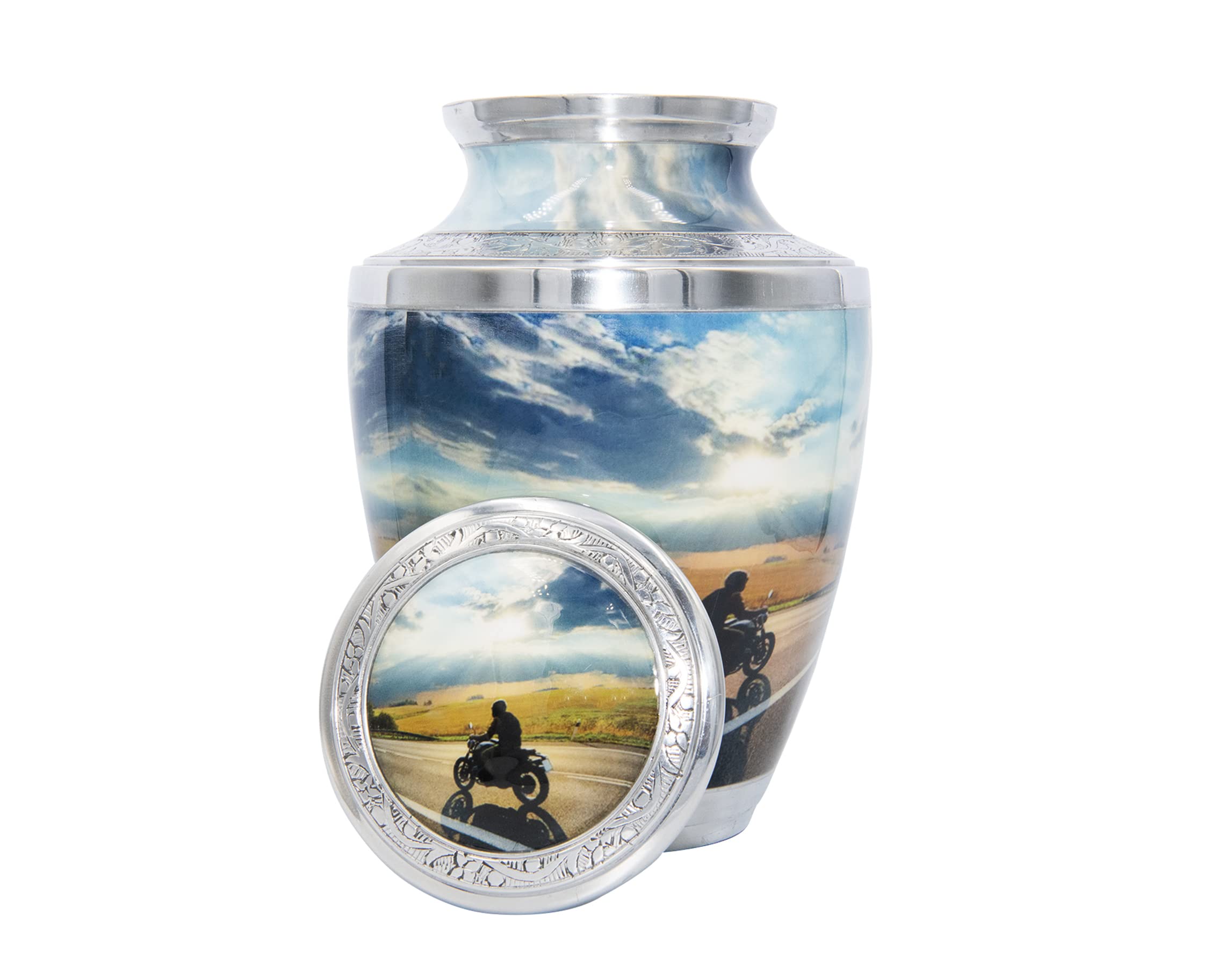 Motorcycle Lover's Cremation Urn with Velvet Bags & Custom Engraving - Large Motorcyclist Memorial Urn for Funeral, Ashes Keepsake - Perfect for Biker Memorial Services & Home Display