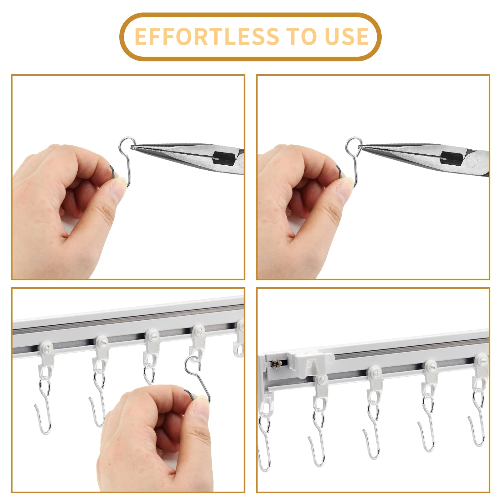 50Pcs Stainless Steel S-Shaped Curtain Track Hooks - Small Metal Drapery Hooks for Ceiling Curtains, Pin-On Drapes & Window Treatments | Perfect for Home Decor, Bedroom, Living Room & Office