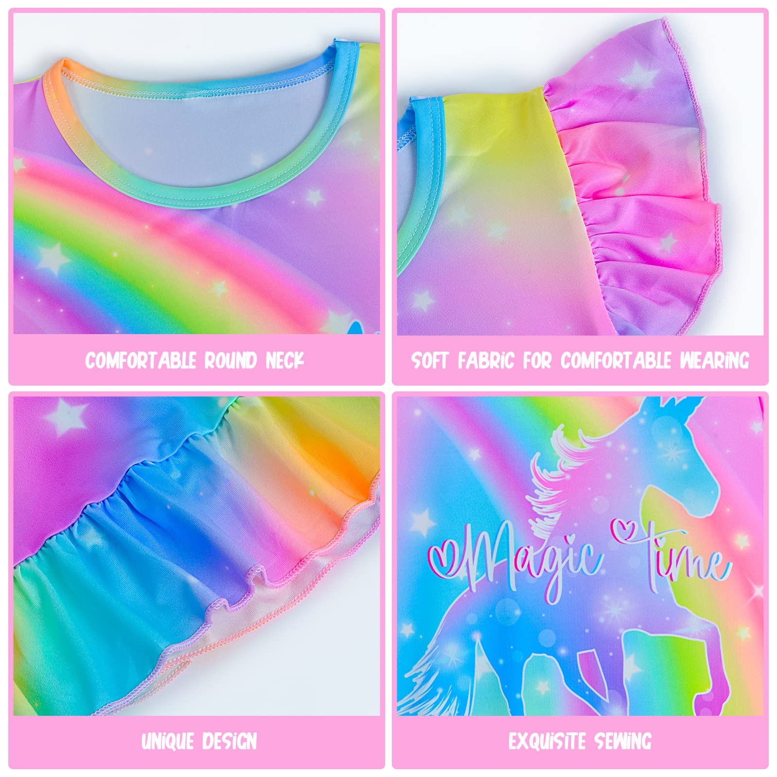 2-Pack Girls Nightgowns - Unicorn & Mermaid Pajama Set for Toddler Girls 3-9 Years | Princess Sleepwear for Kids | Soft & Comfortable for Bedtime, Sleepovers & Playtime