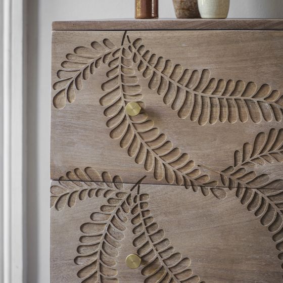 Hand Carved Fern Leaf Design Solid Wood 3-Drawer Dresser - Vintage Style Bedroom Furniture for Storage & Organization