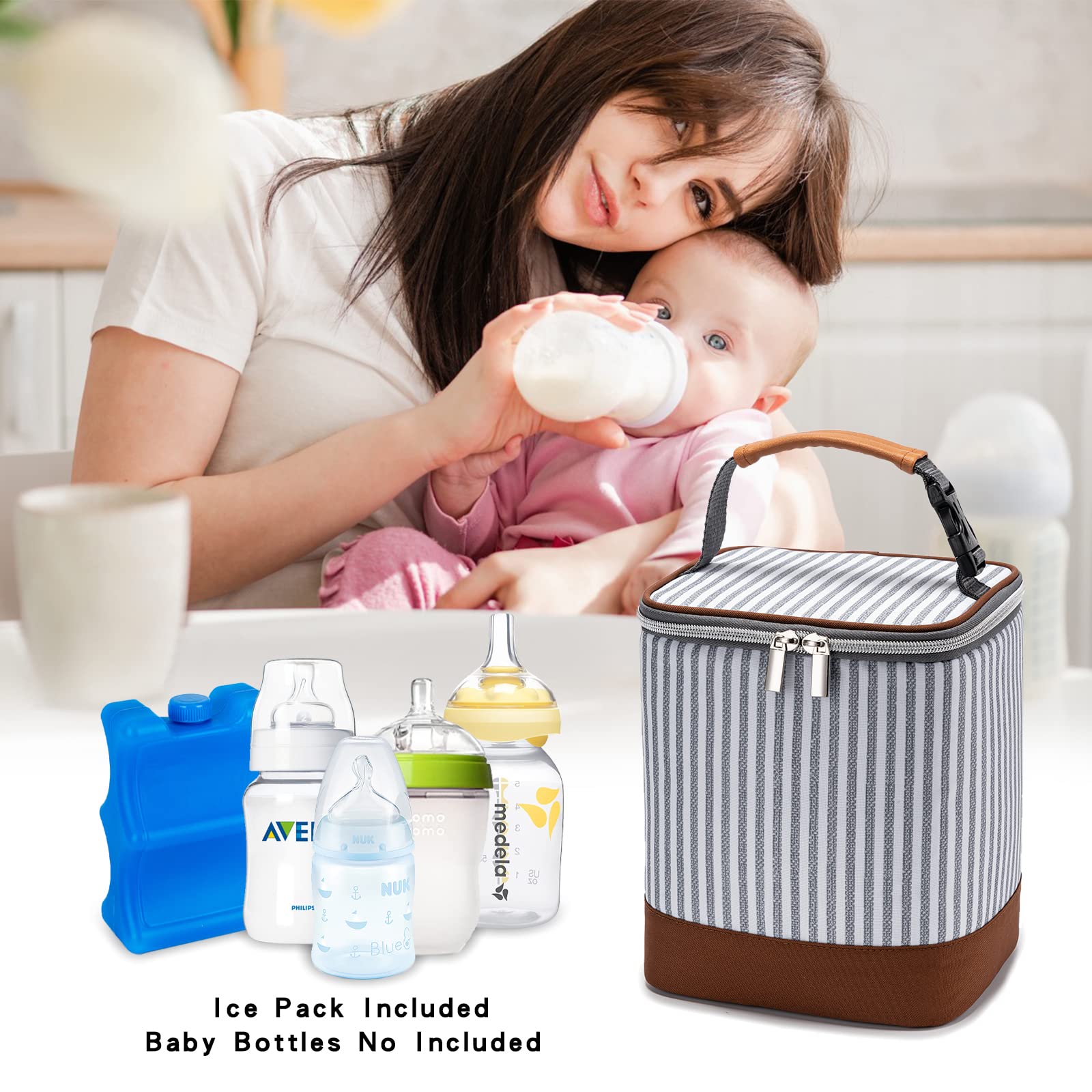 Insulated Breast Milk Cooler Bag with Ice Pack - Holds 4 Baby Bottles (9oz Each) for Nursing Moms | Perfect for Daycare, Travel & On-the-Go Use | Adjustable Shoulder Strap Included