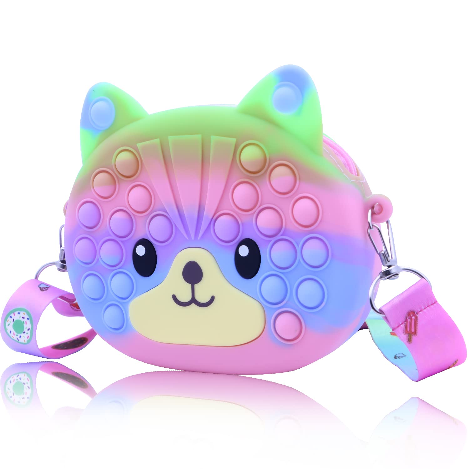 LXSLFY Cat Silicone Pop Fidget Shoulder Bag - Tie-Dye Bubble Sensory Toy for Stress Relief, Girls Party Favors & Christmas Gifts | Perfect for School, Travel, and Anxiety Relief