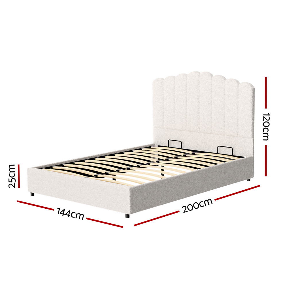 Fion Double Boucle Upholstered Storage Bed in Cream White - Modern Platform Bed with Underbed Storage for Small Spaces & Guest Rooms