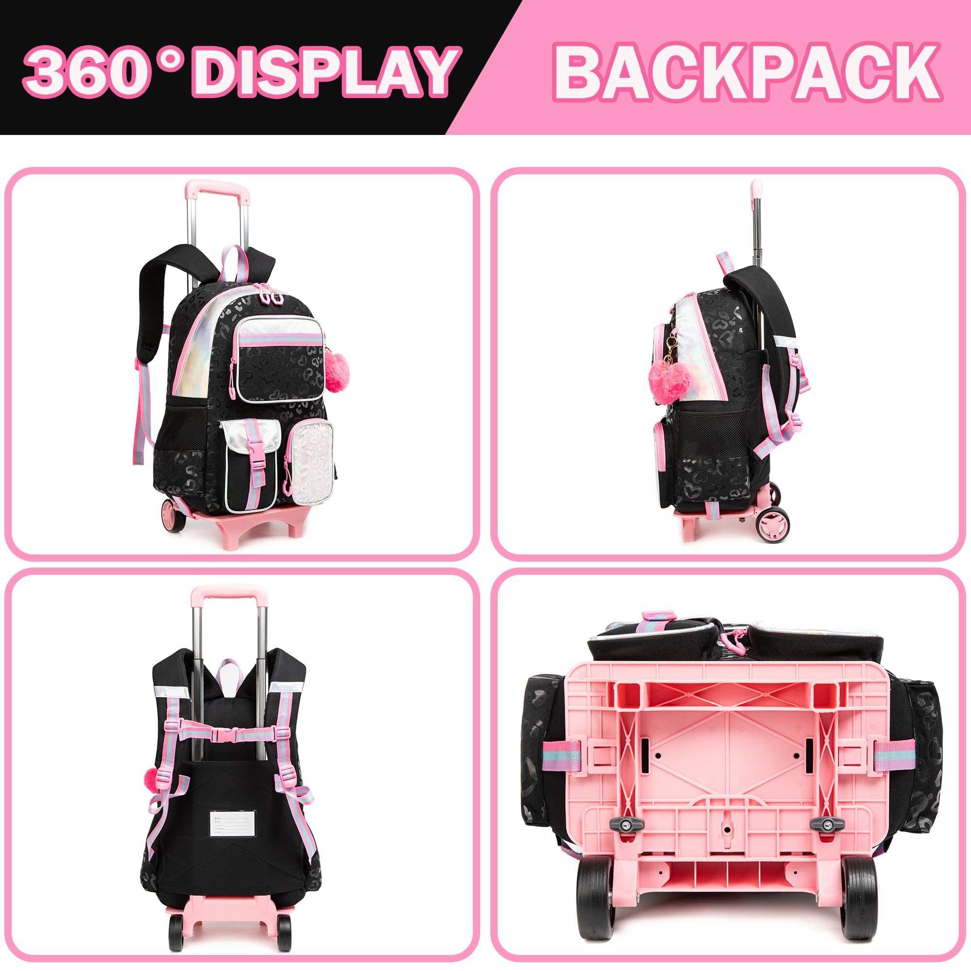 **Meetbelify Rolling Backpack for Girls - Cute Wheeled School Backpack for Elementary Students | Lightweight Carry-On for Travel & Daily Use**