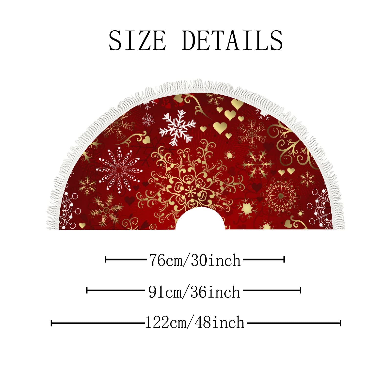 30 Inch Gold and Red Snowflake Christmas Tree Skirt - Rustic Holiday Decor for Indoor & Outdoor Use - Perfect for Christmas Party, Home Decoration, and Festive Gatherings