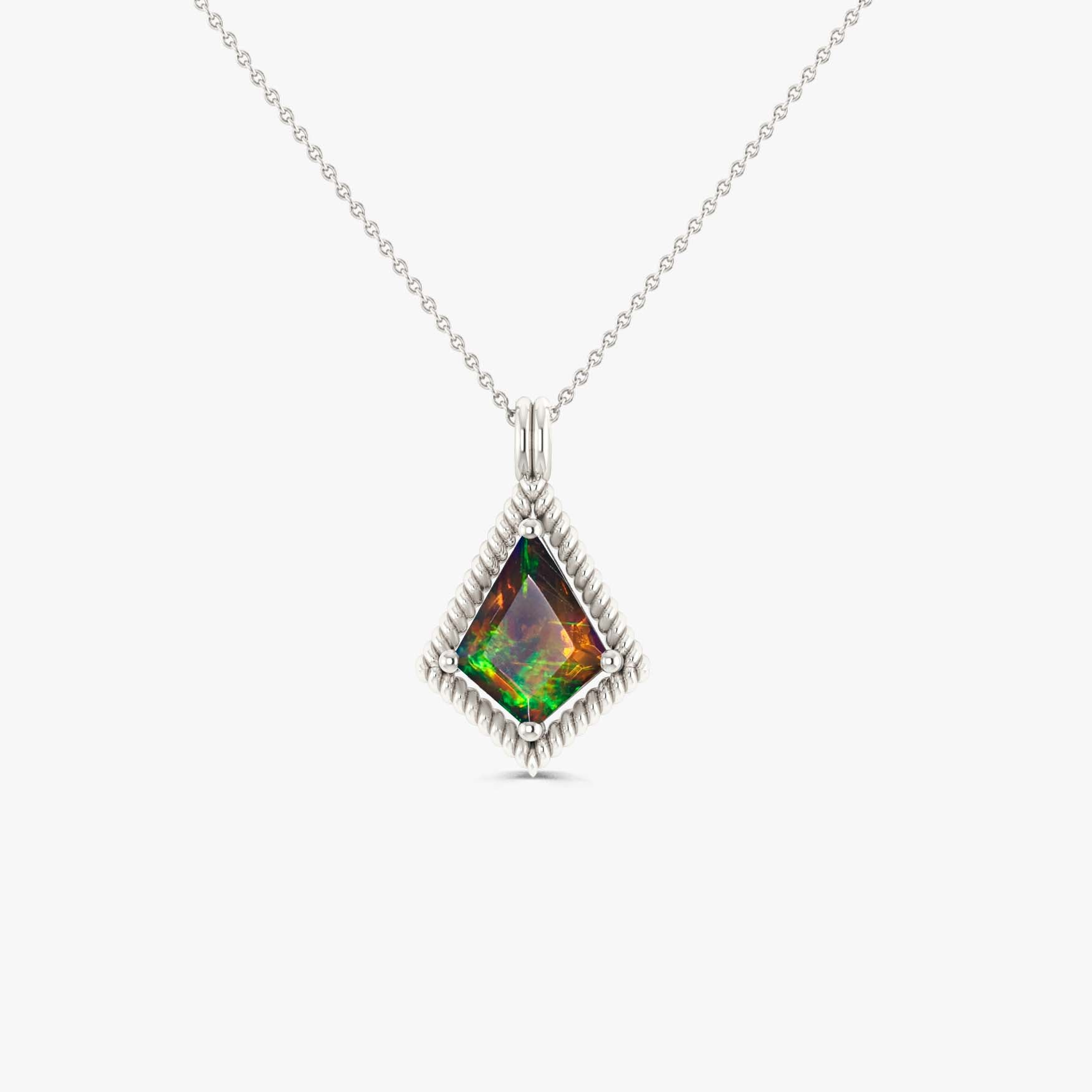 Natural Black Opal Kite-Shaped Pendant Necklace - Elegant Sterling Silver Chain Jewelry for Women, Perfect for Weddings, Parties & Special Occasions